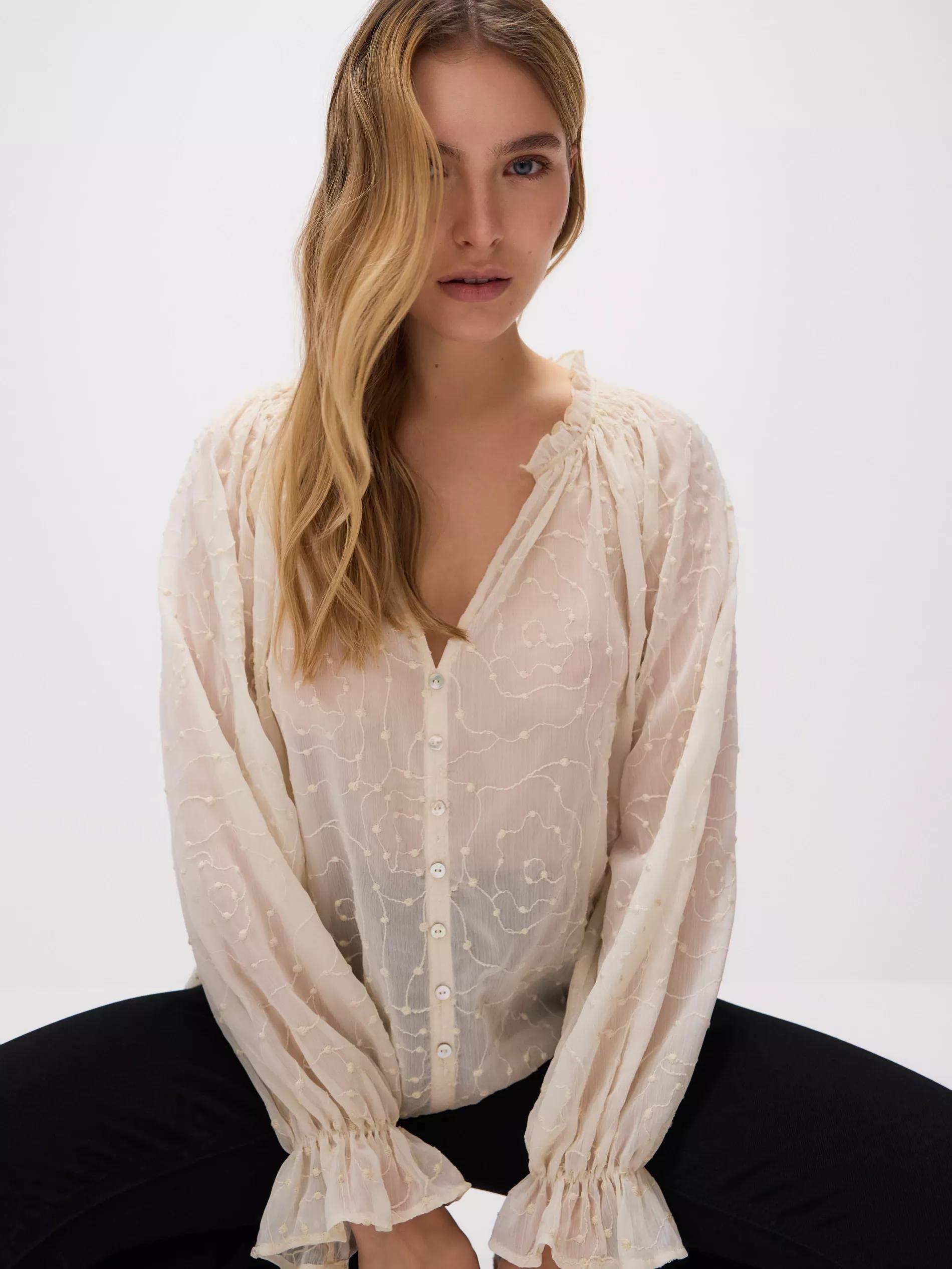 Cream Top With Frills, Ivory, large image number 4