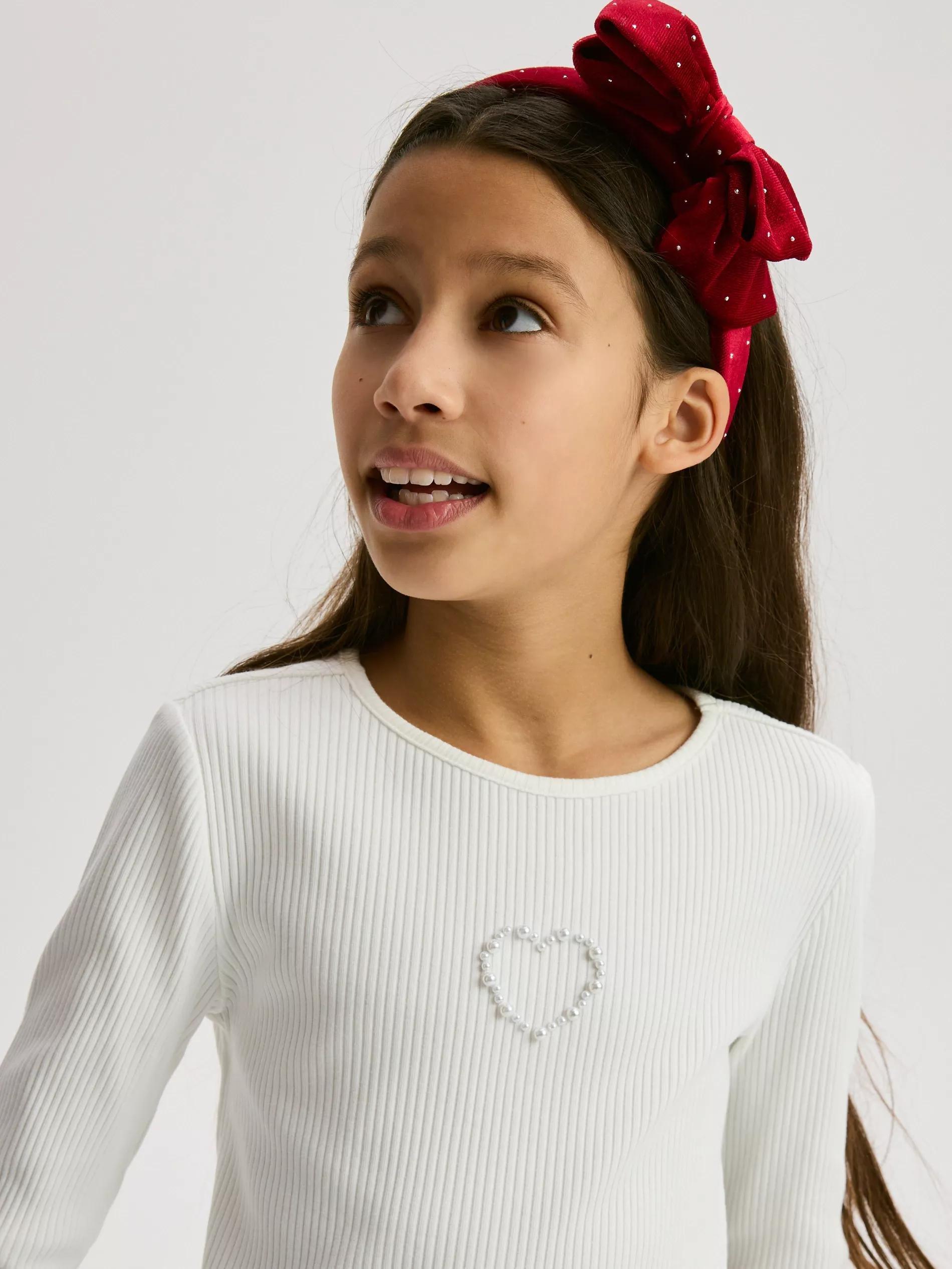 Cream Ribbed Top With Applique, Ivory, medium