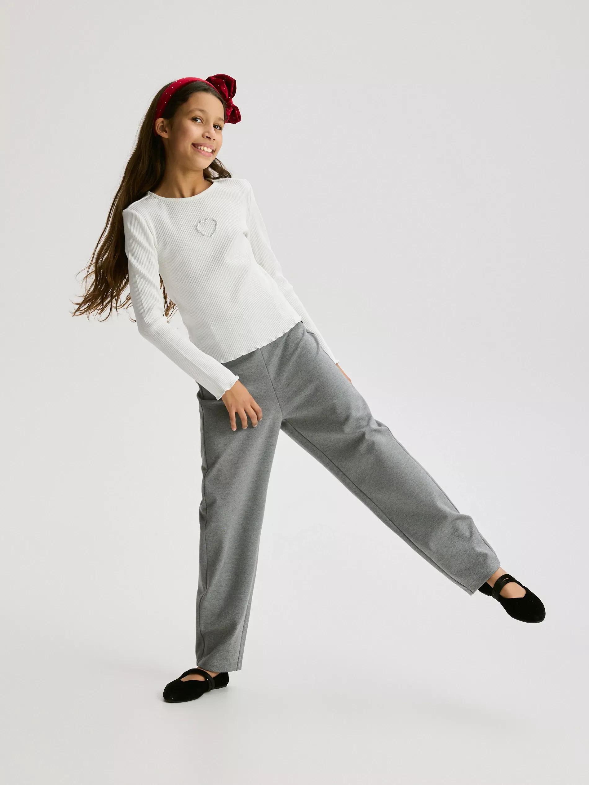 Cream Ribbed Top With Applique, Ivory, large image number 1