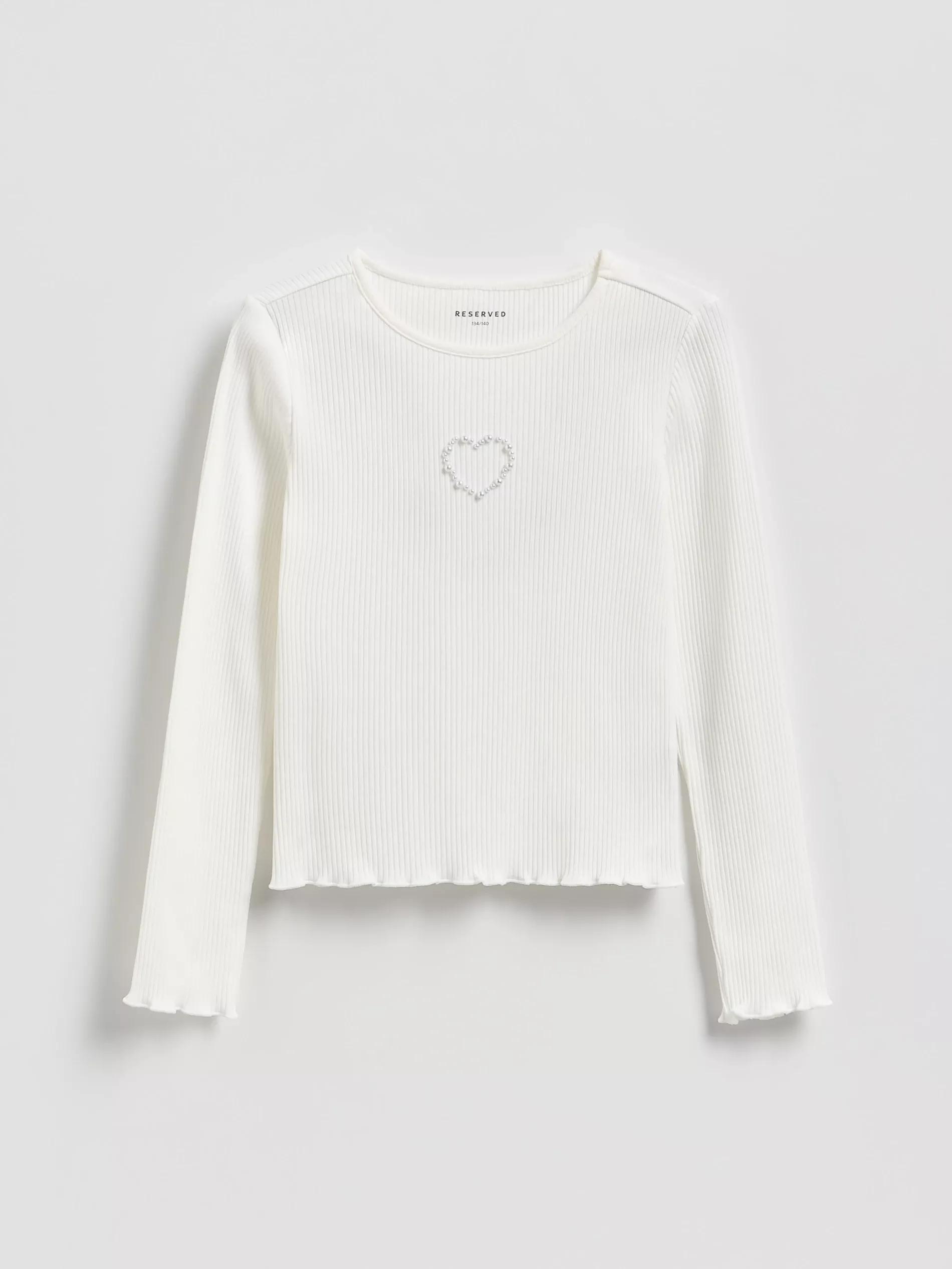 Cream Ribbed Top With Applique, Ivory, medium