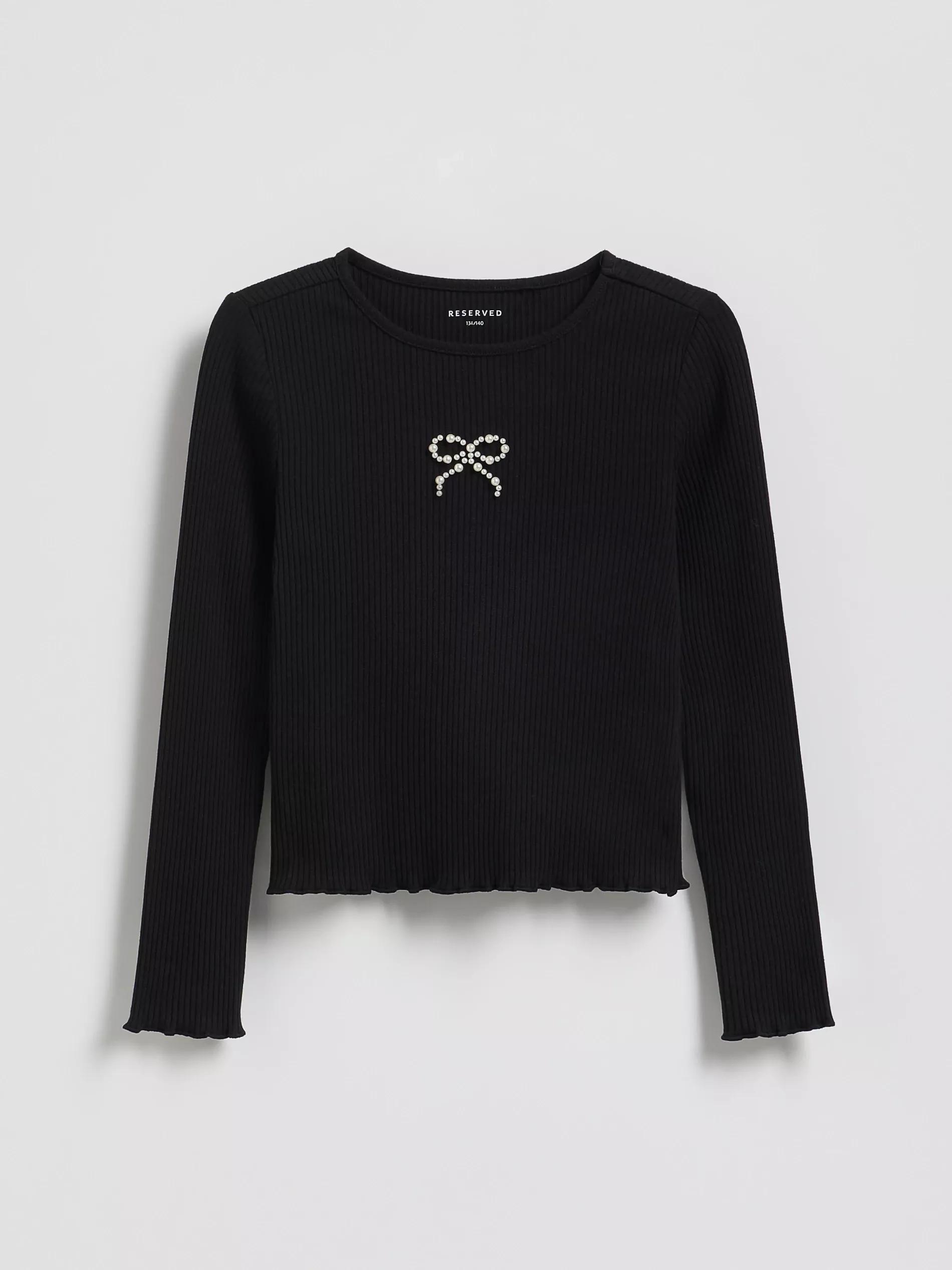 Black Ribbed Top With Applique, Black, large image number 3