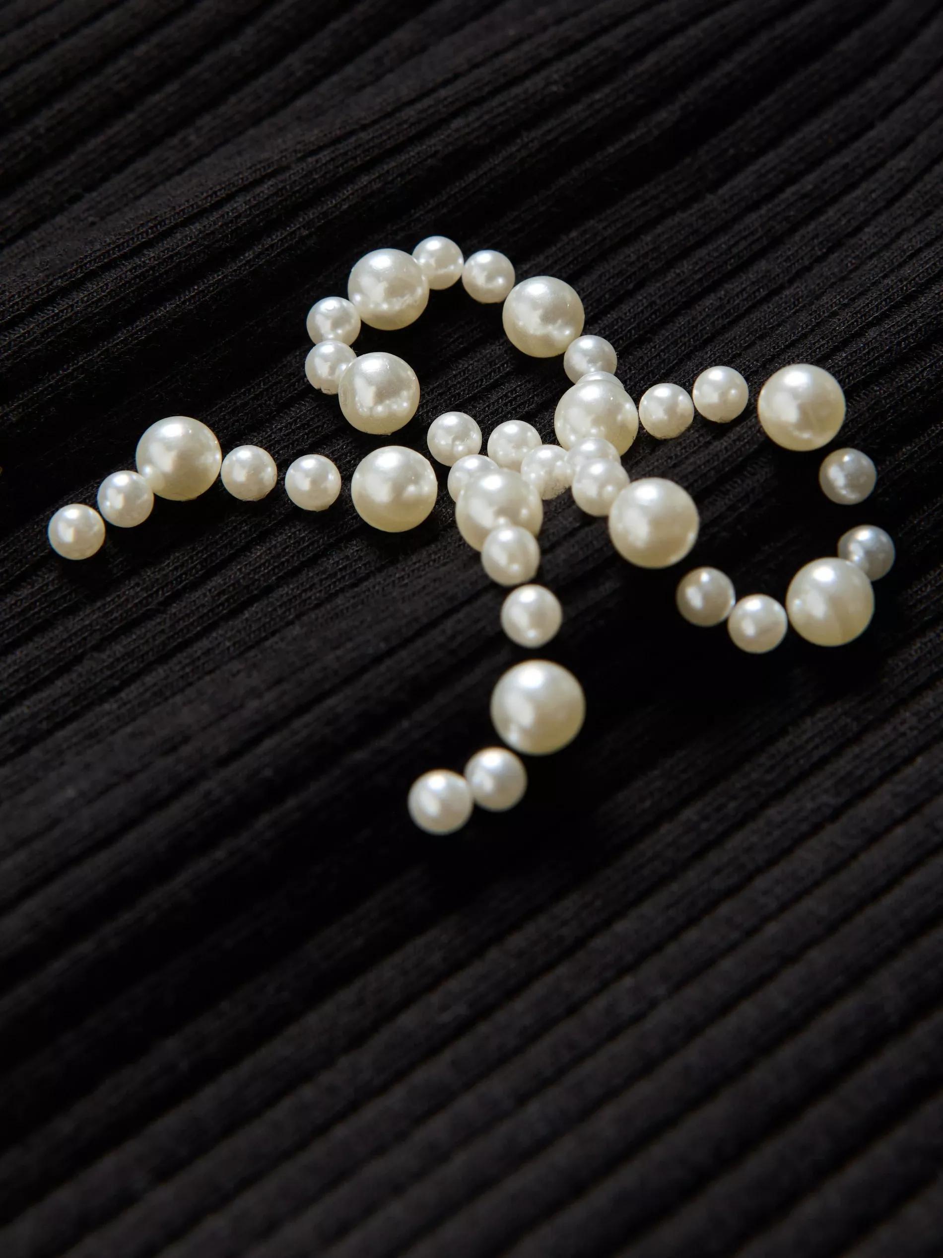 Black Ribbed Top With Applique, Black, large image number 4