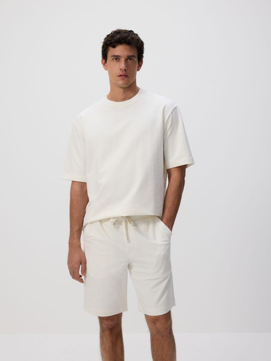 Cream Regular Fit Sports Shorts, , large image number 1