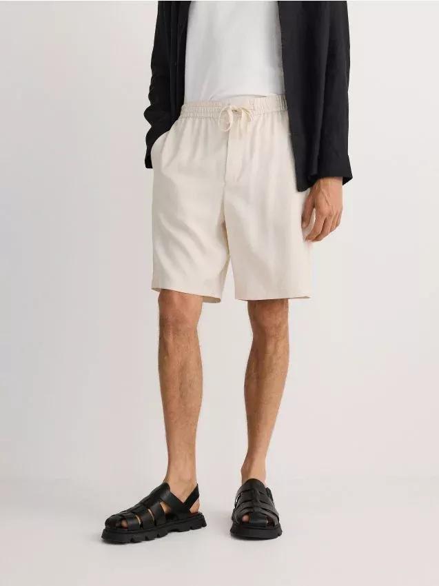 Cream Solid Regular Shorts, , large image number 0