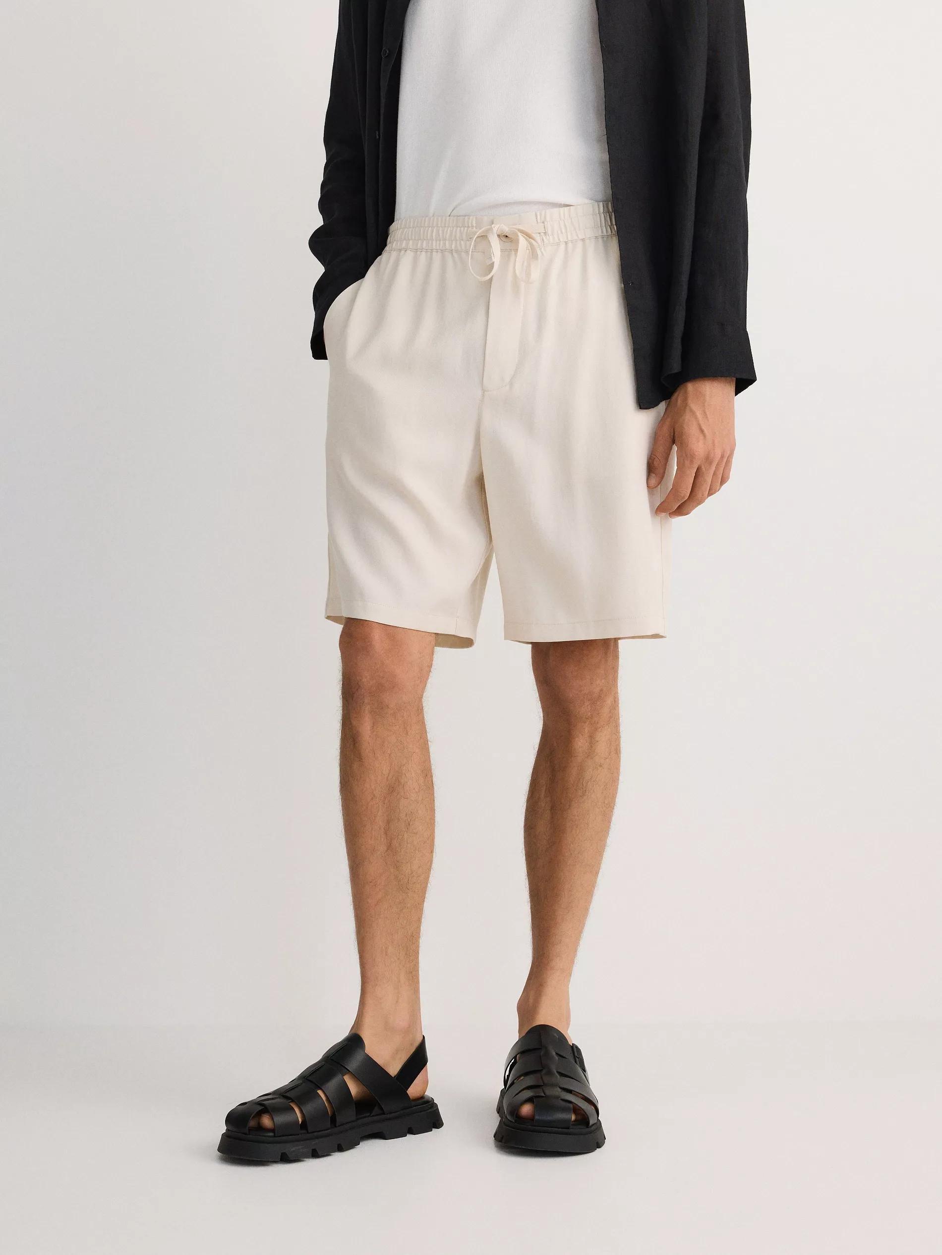 Cream Solid Regular Shorts, , large image number 1