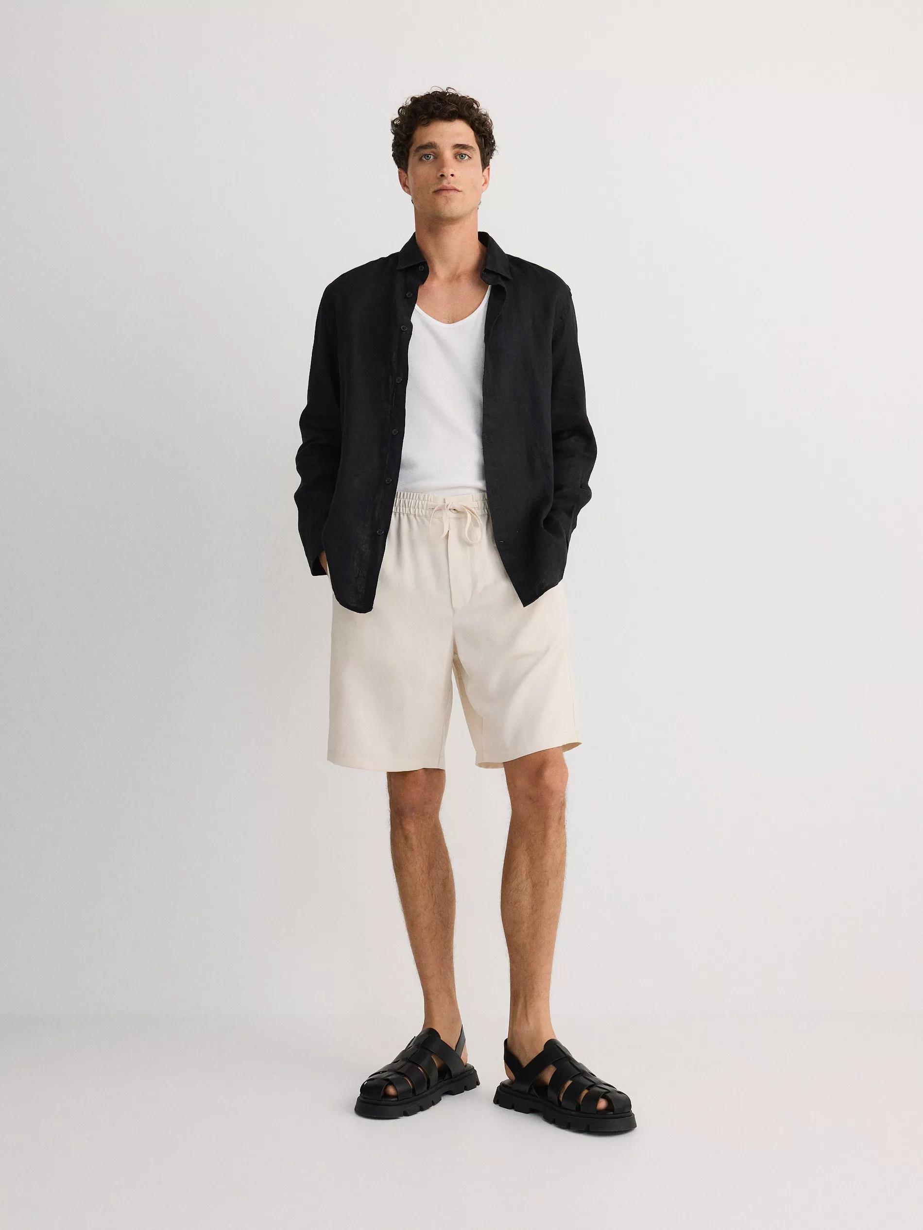 Cream Solid Regular Shorts, , large image number 2