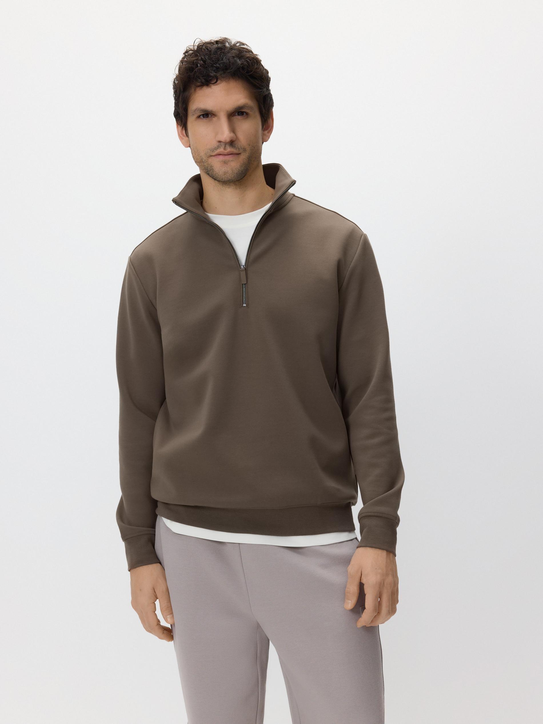 Brown Plain Sweatshirt With Stand Up Collar, Brown, large image number 0