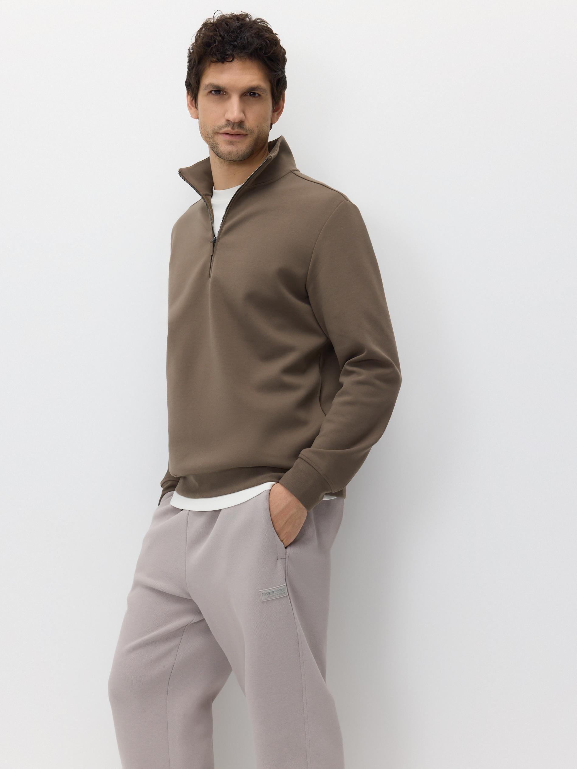 Brown Plain Sweatshirt With Stand Up Collar, Brown, large image number 3
