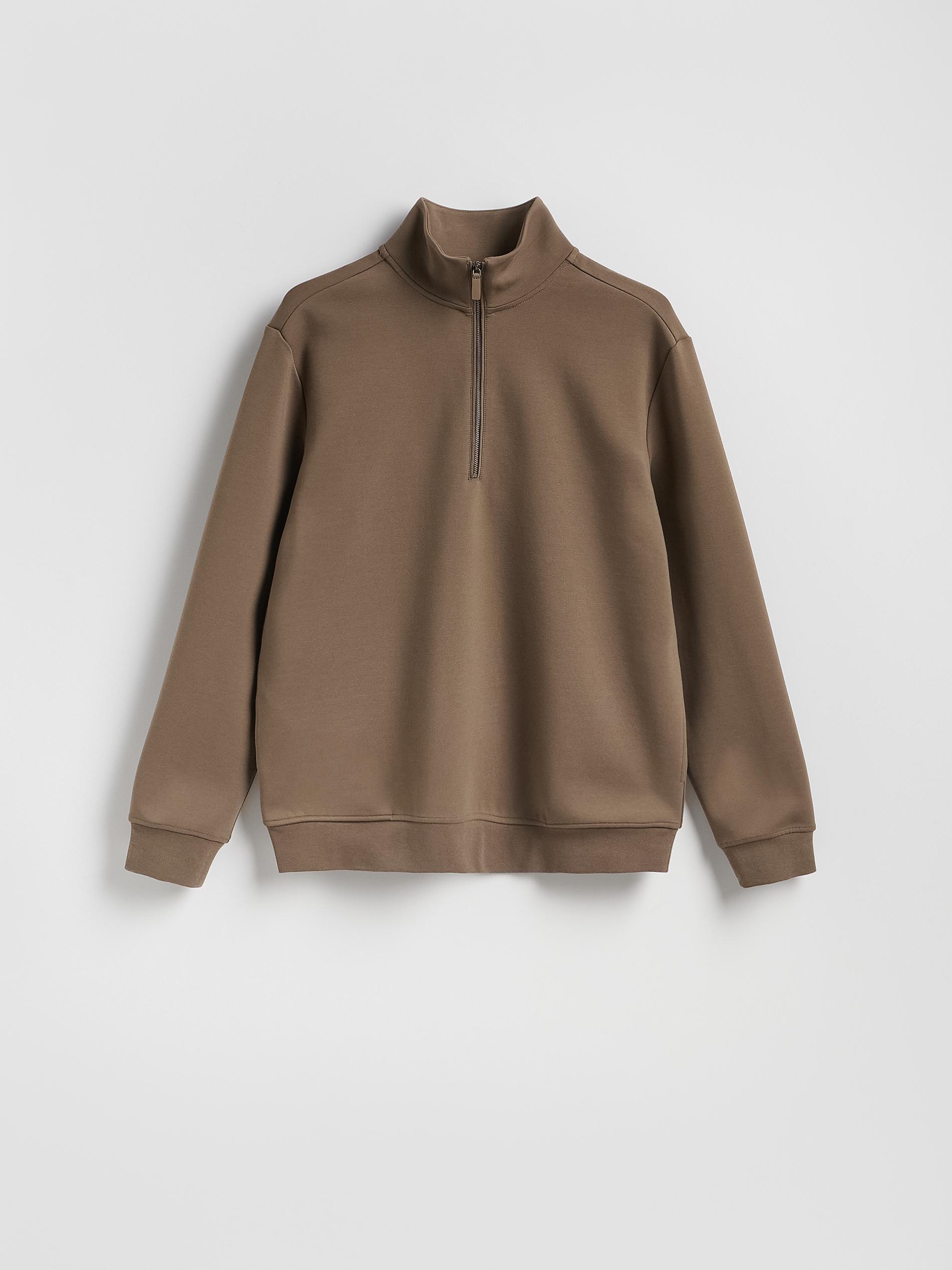 Brown Plain Sweatshirt With Stand Up Collar, Brown, large image number 4
