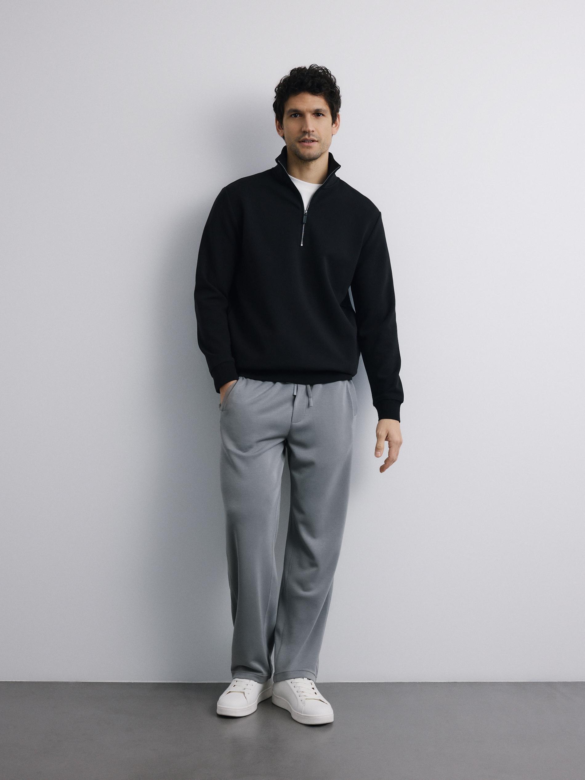 Black Plain Sweatshirt With Stand Up Collar, Black, large image number 0