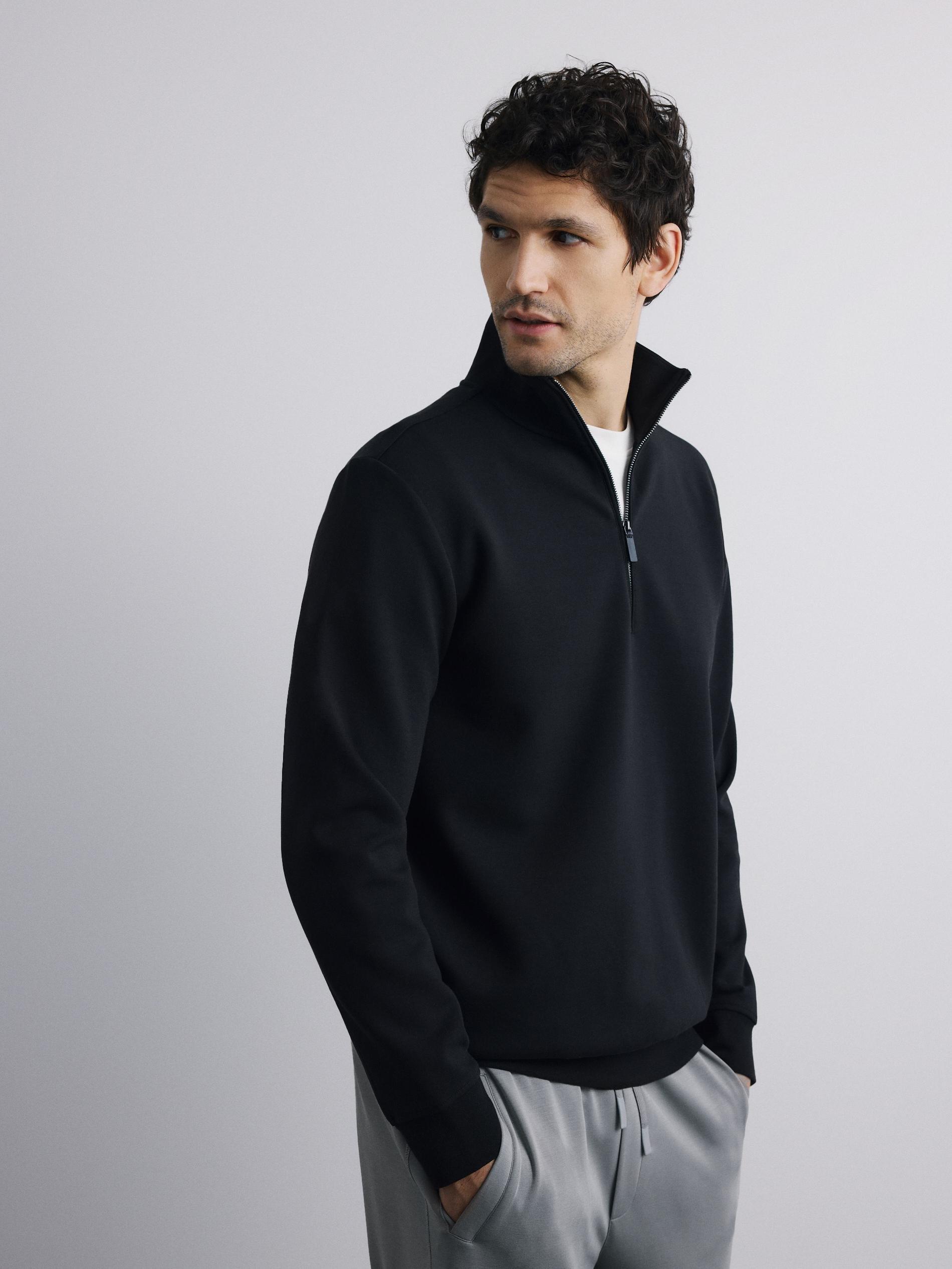 Black Plain Sweatshirt With Stand Up Collar, Black, large image number 1