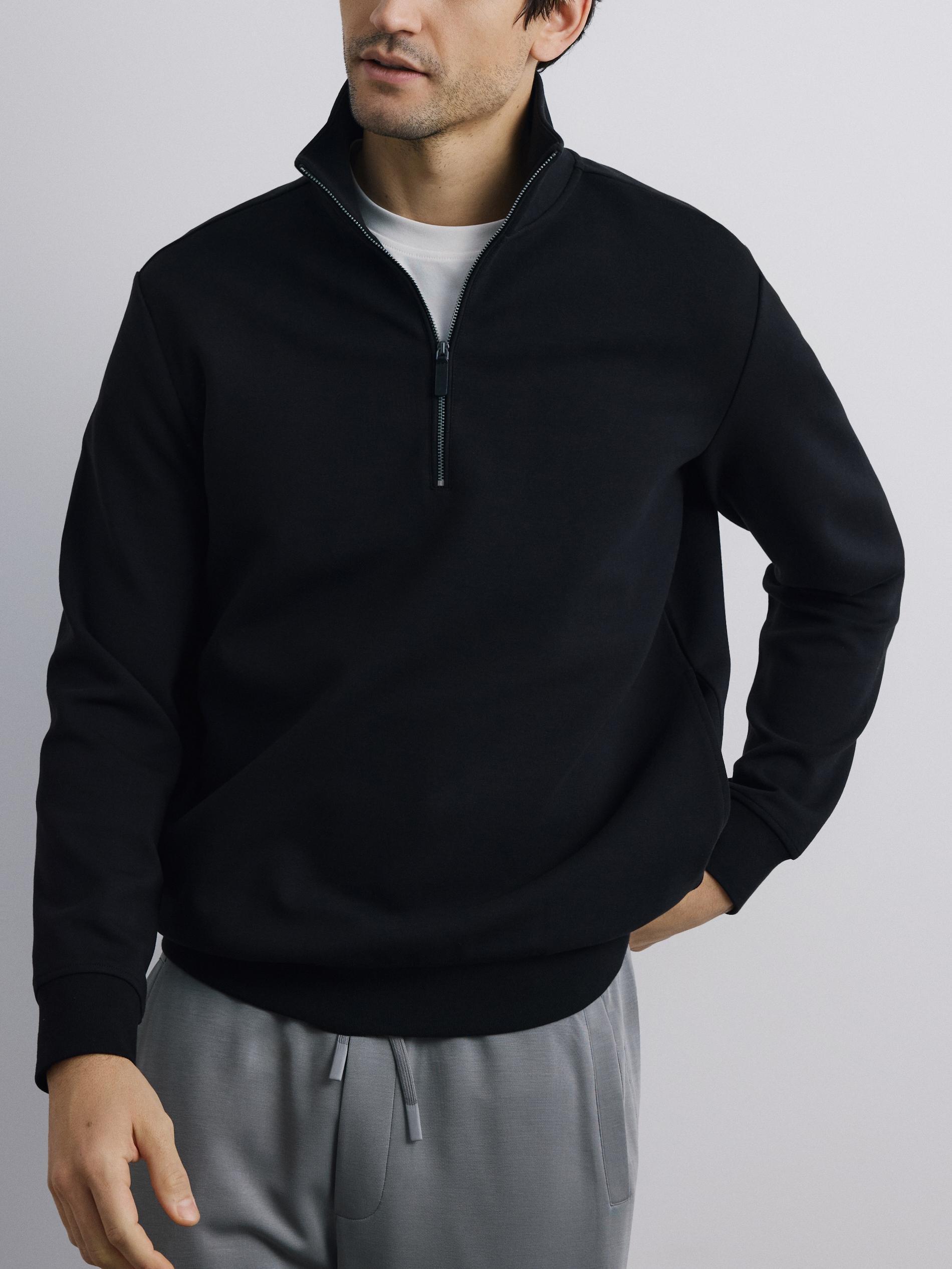 Black Plain Sweatshirt With Stand Up Collar, Black, large image number 2