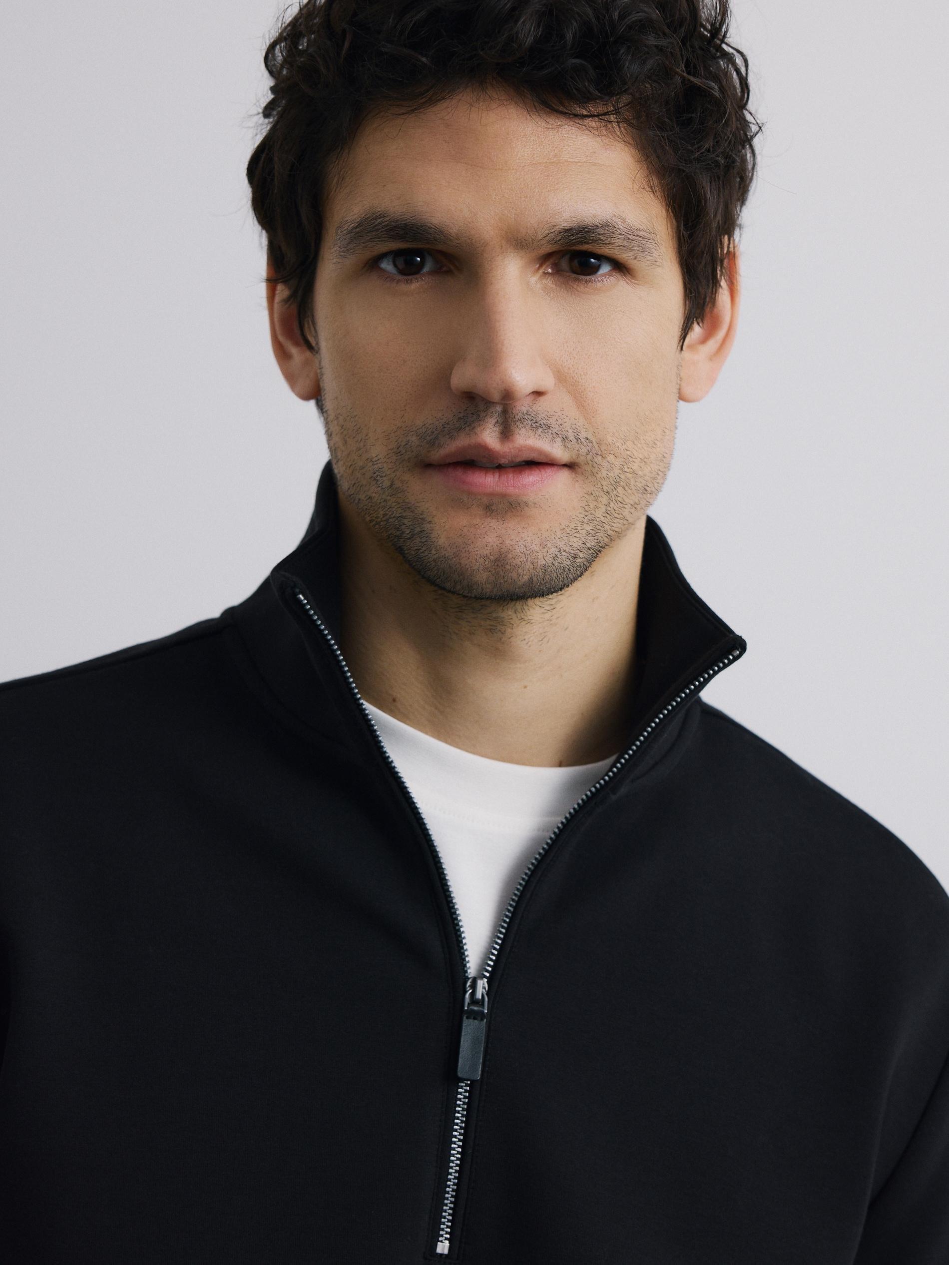 Black Plain Sweatshirt With Stand Up Collar, Black, large image number 3