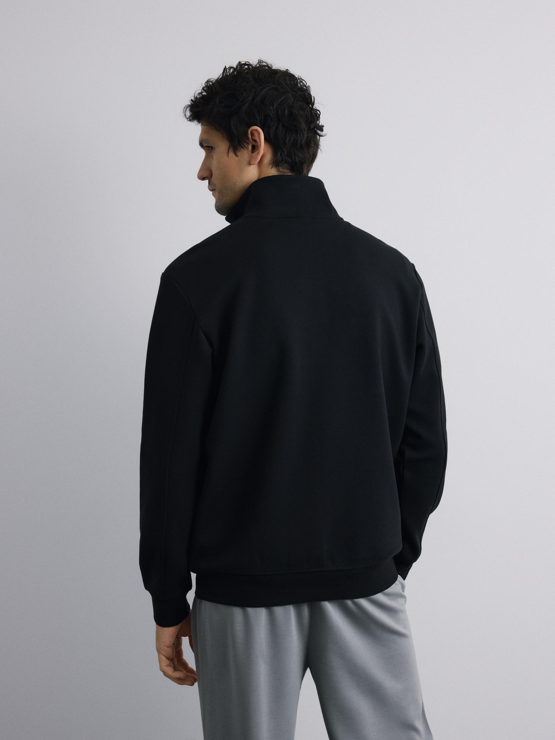Black Plain Sweatshirt With Stand Up Collar, Black, large image number 4
