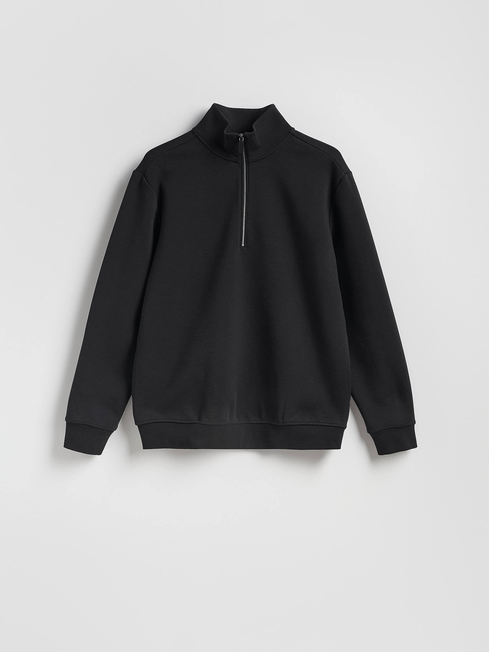 Black Plain Sweatshirt With Stand Up Collar, Black, large image number 5