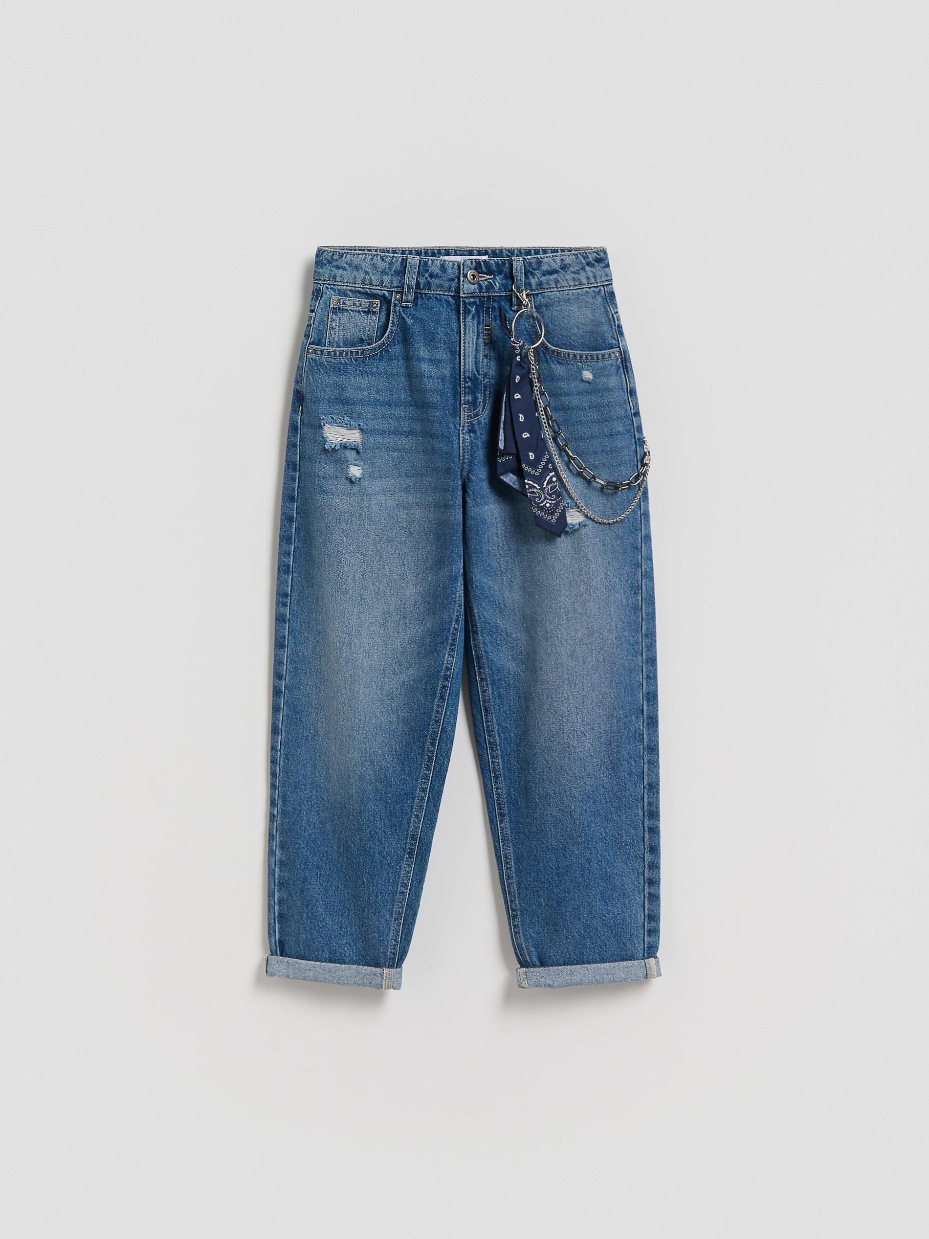 Blue Jeans Carrot Jeans With Chain And Bandana, Blue, medium