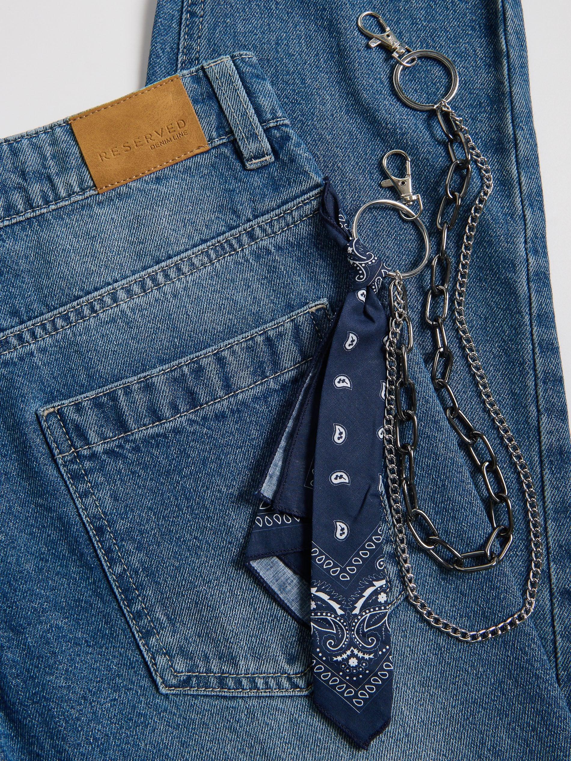 Blue Jeans Carrot Jeans With Chain And Bandana, Blue, medium