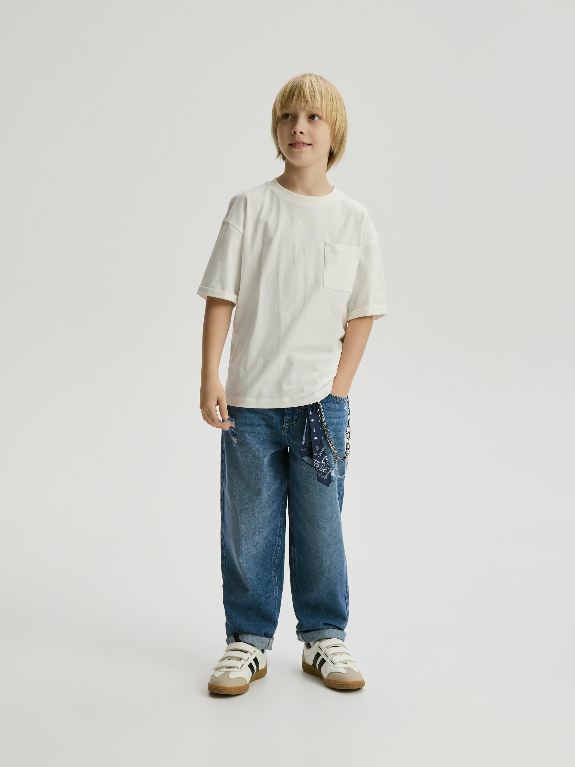 Blue Jeans Carrot Jeans With Chain And Bandana, Blue, large image number 3