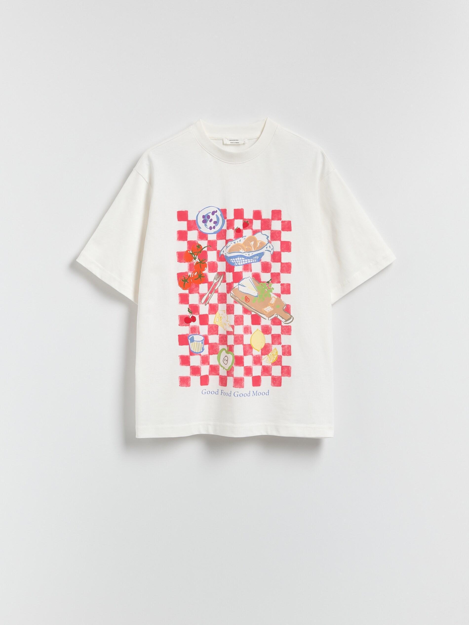 White Oversized T-Shirt With Print, White, medium