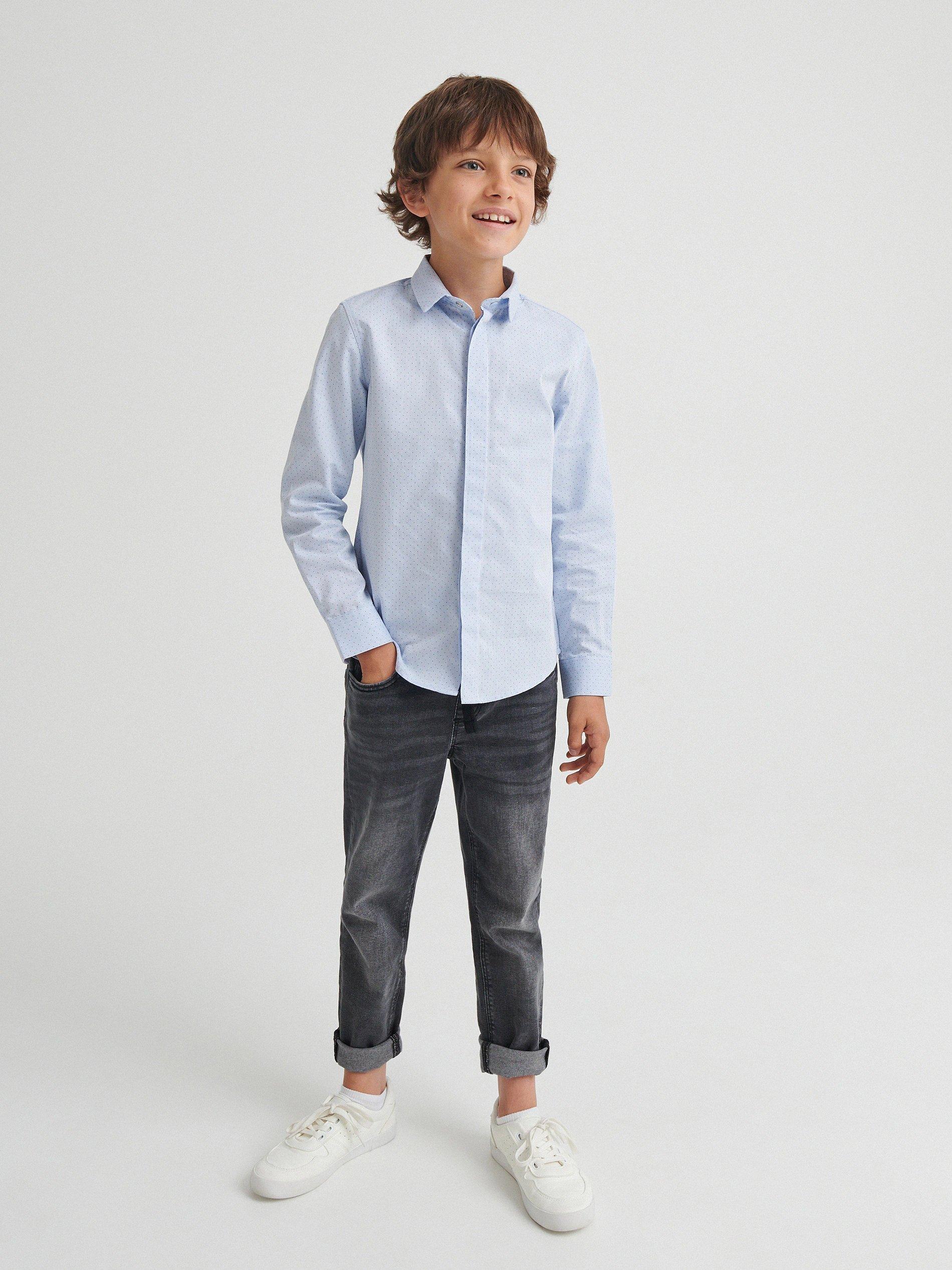Blue Cotton Polka Dot Shirt, Kids Boy, , large image number 0