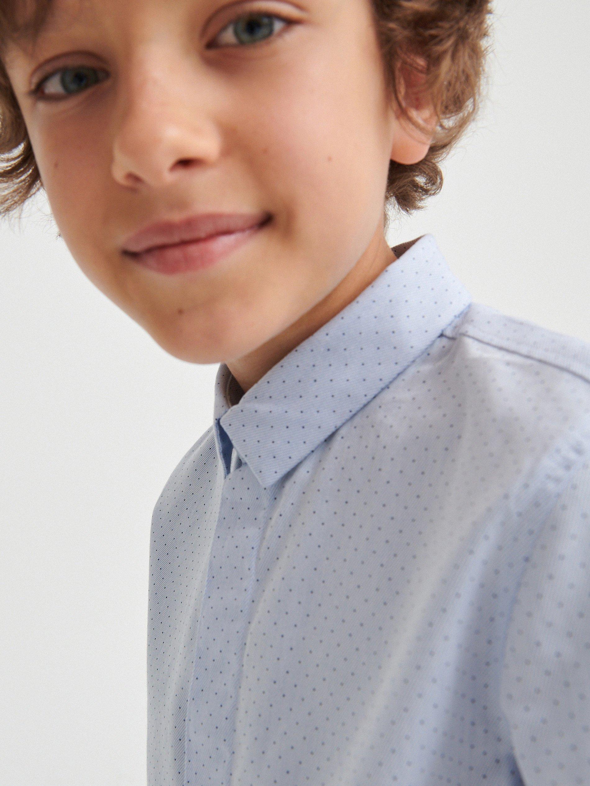 Blue Cotton Polka Dot Shirt, Kids Boy, , large image number 3