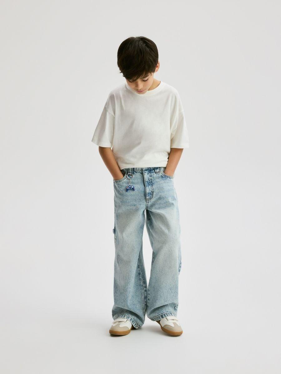 Blue Baggy Jeans With Keychain, Blue, medium