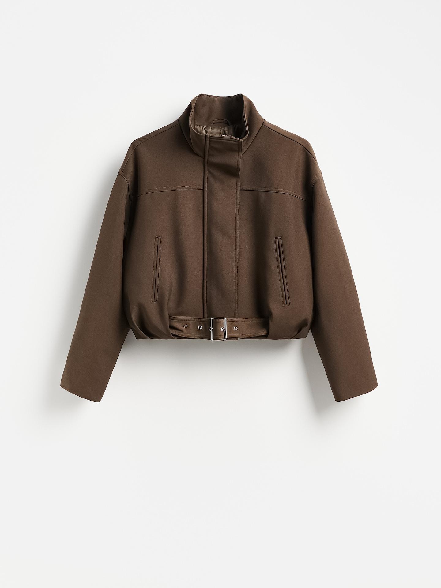 Brown Cotton Jacket With Belt, Brown, large image number 0