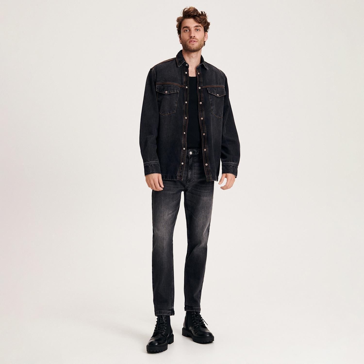 Grey Regular Denim Shirt, Grey, large image number 3