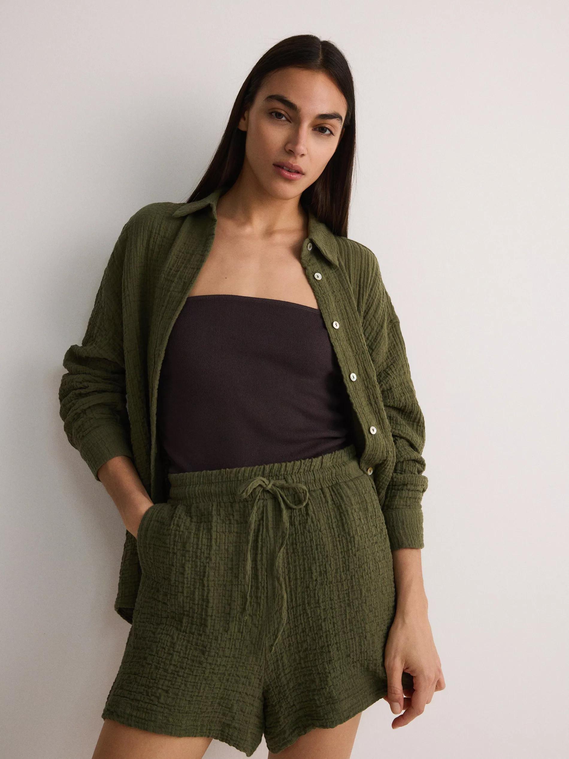 Green Muslin Cotton Shorts, , large image number 2