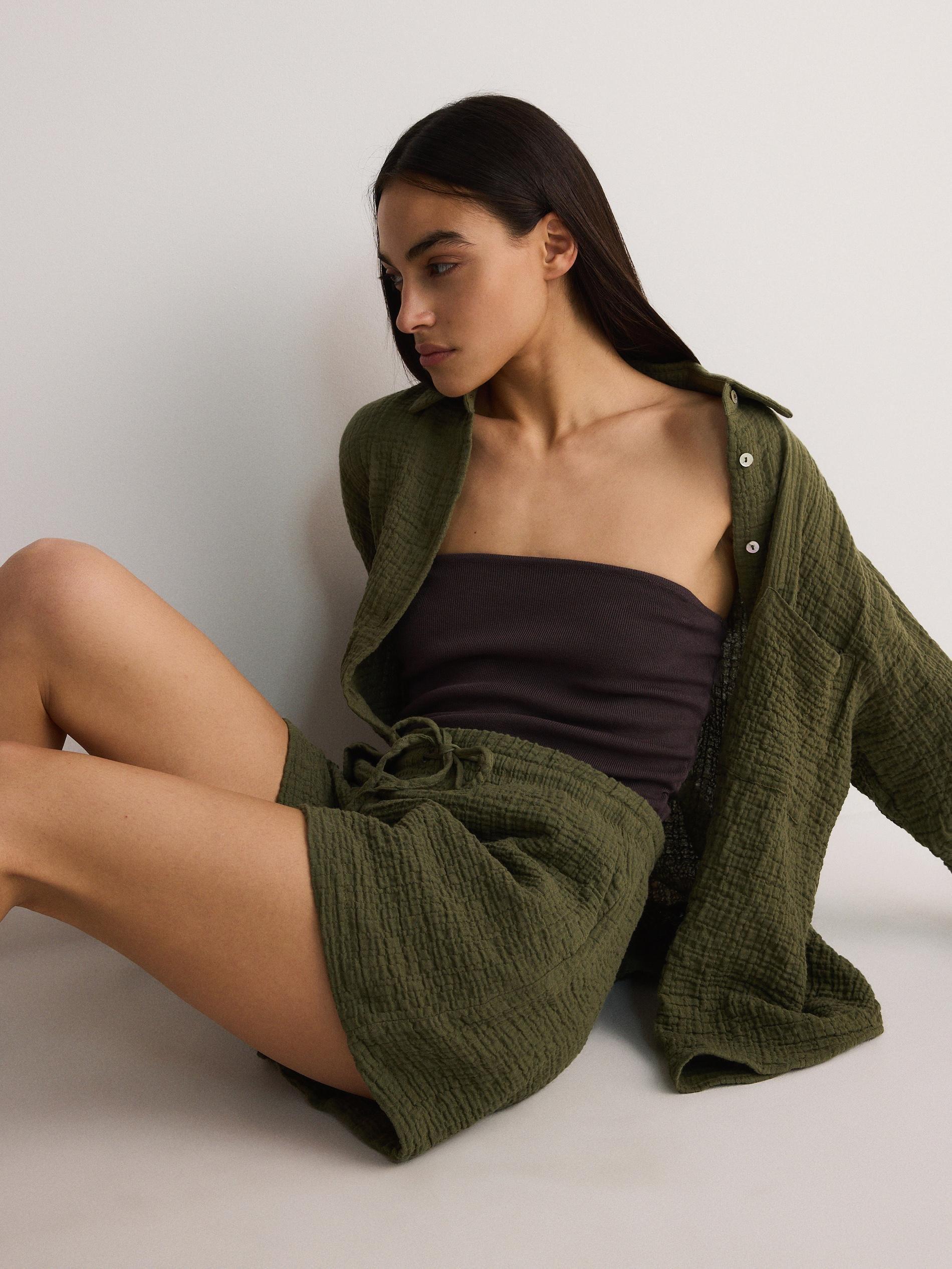 Green Muslin Cotton Shorts, , large image number 3