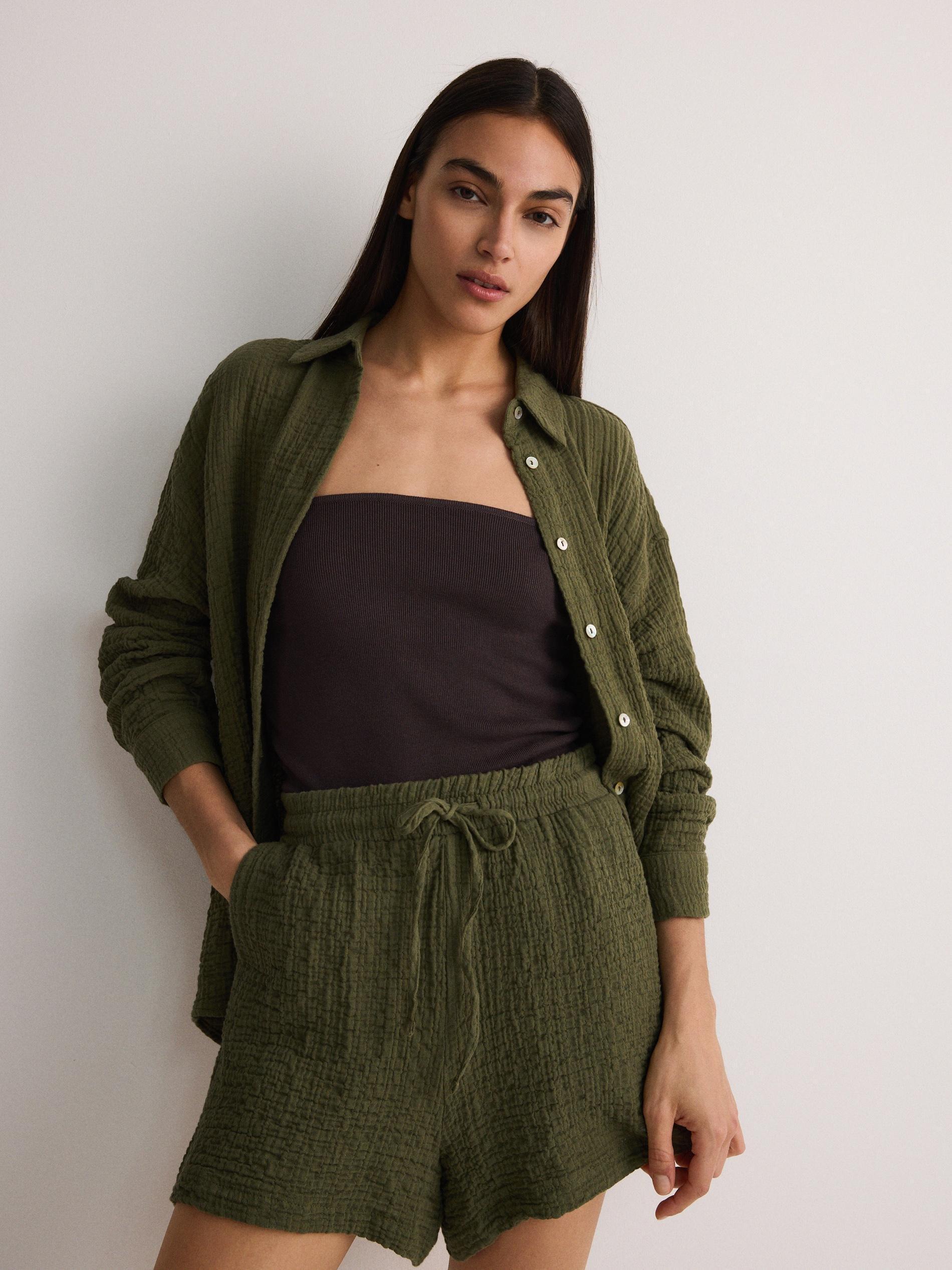 Green Muslin Cotton Shorts, , large image number 5