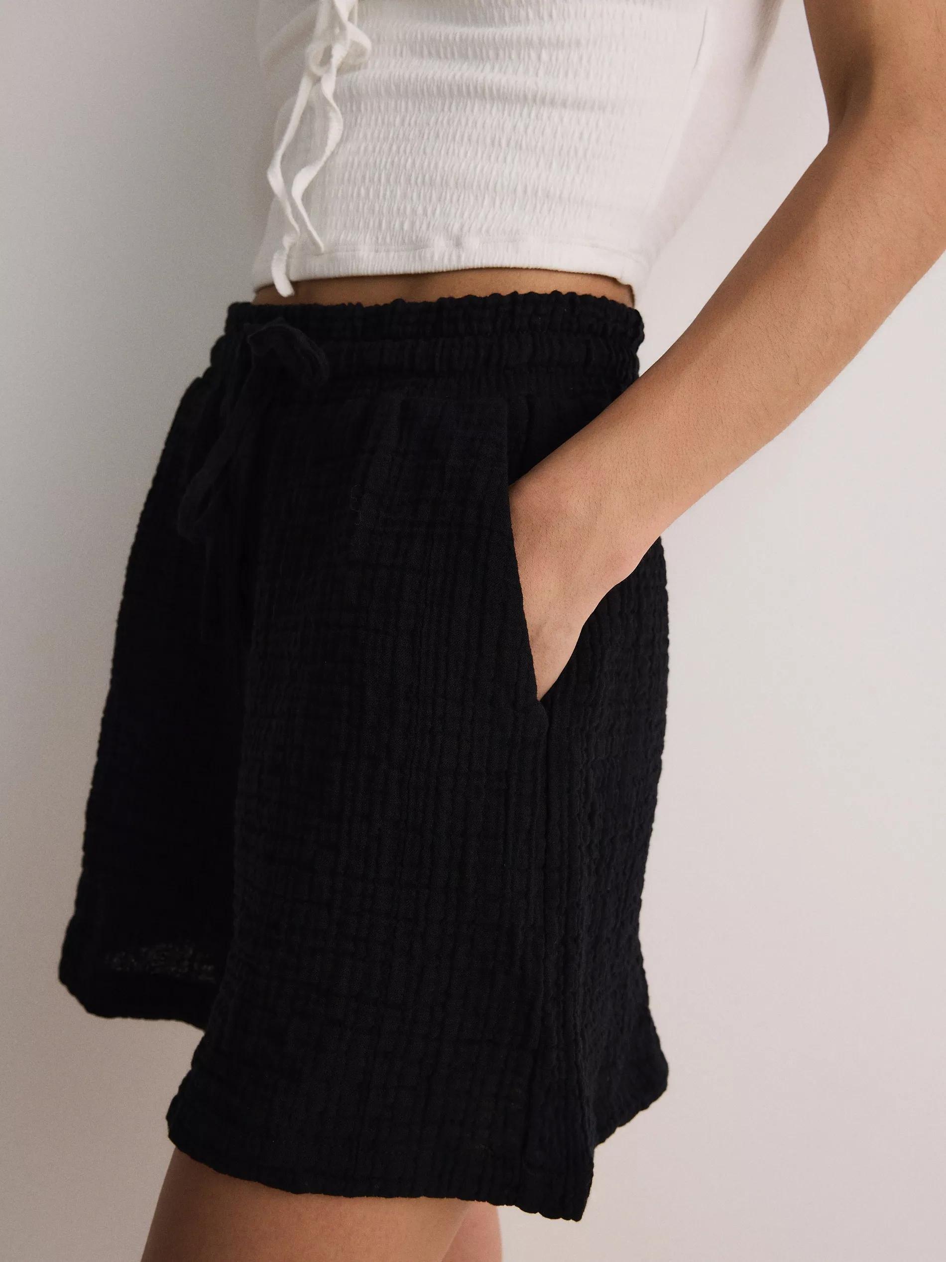 Black Muslin Cotton Shorts, , large image number 1