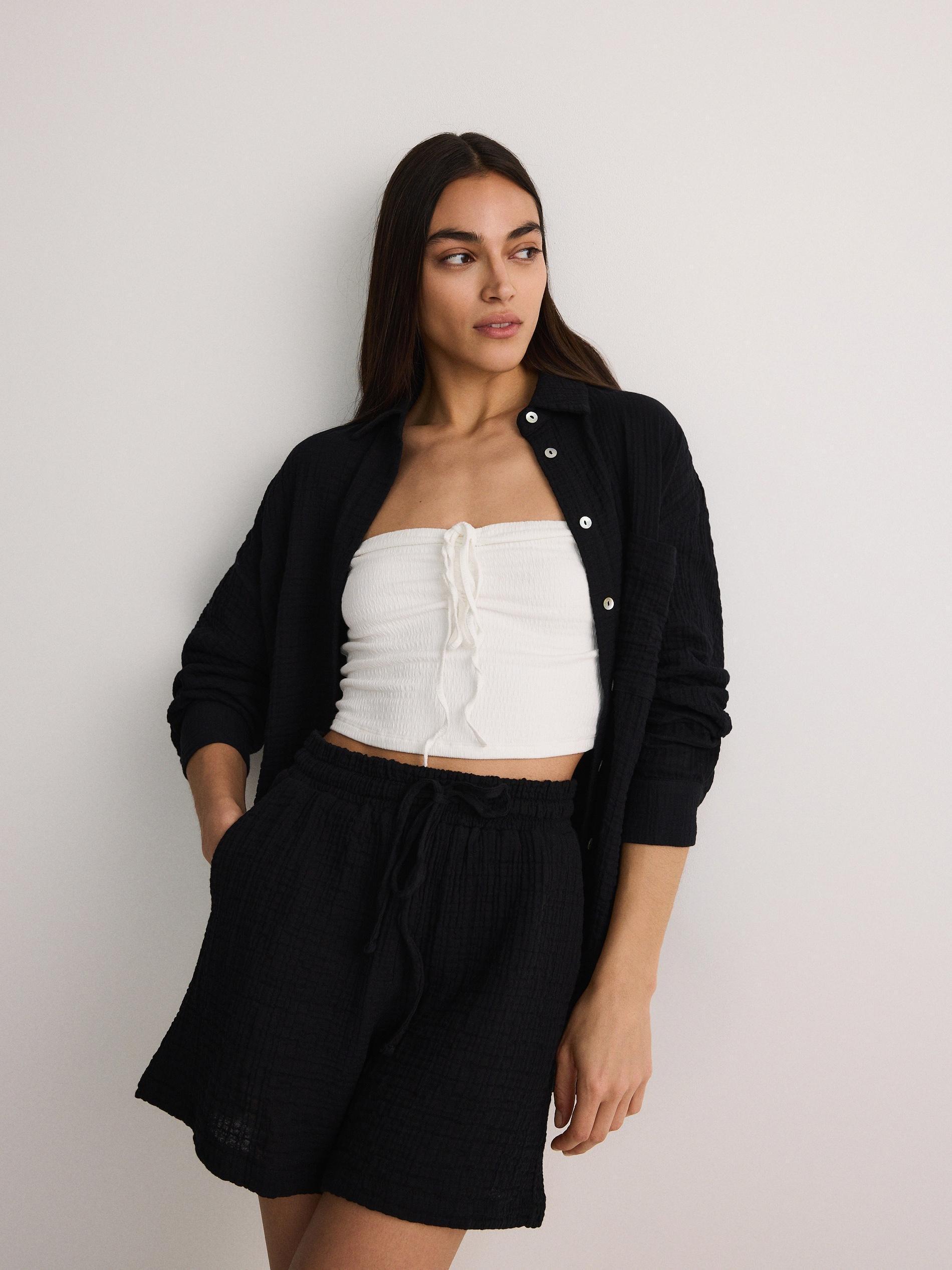 Black Muslin Cotton Shorts, , large image number 3