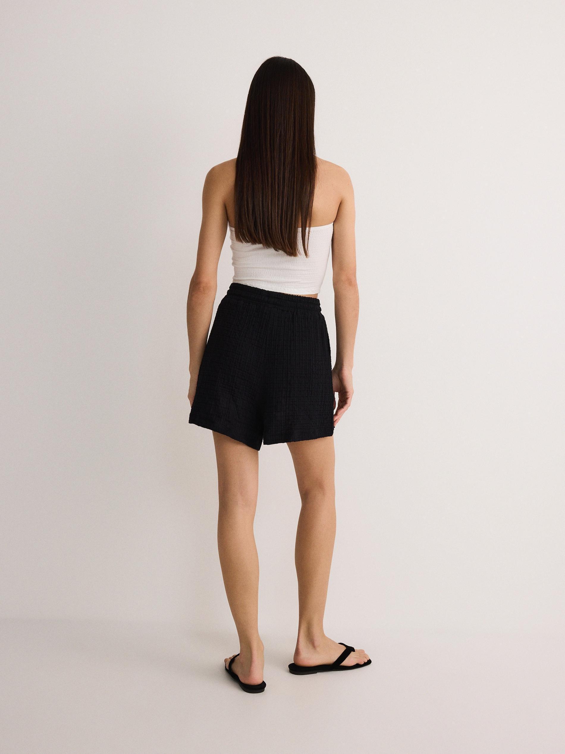 Black Muslin Cotton Shorts, , large image number 4