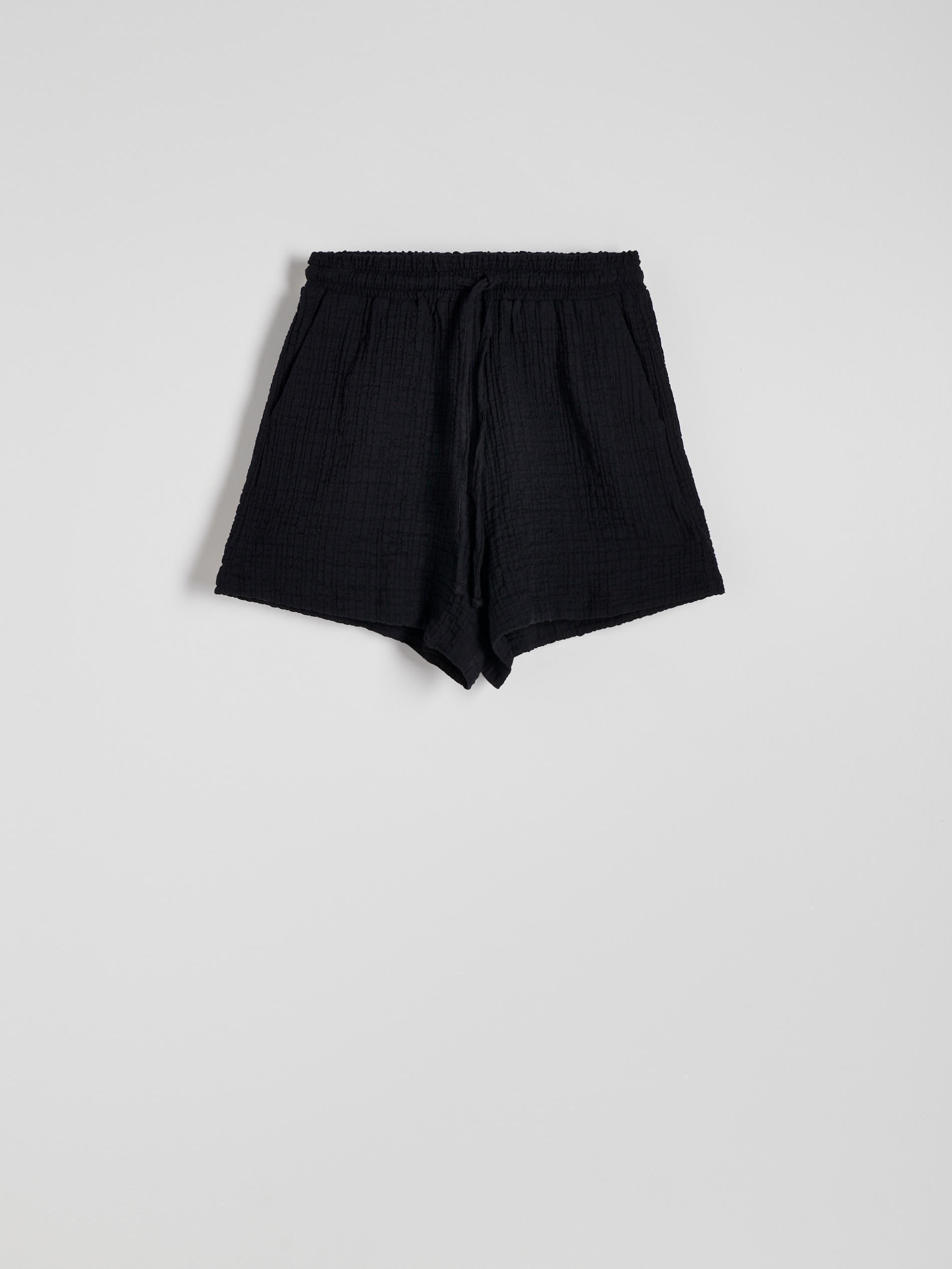 Black Muslin Cotton Shorts, , large image number 5