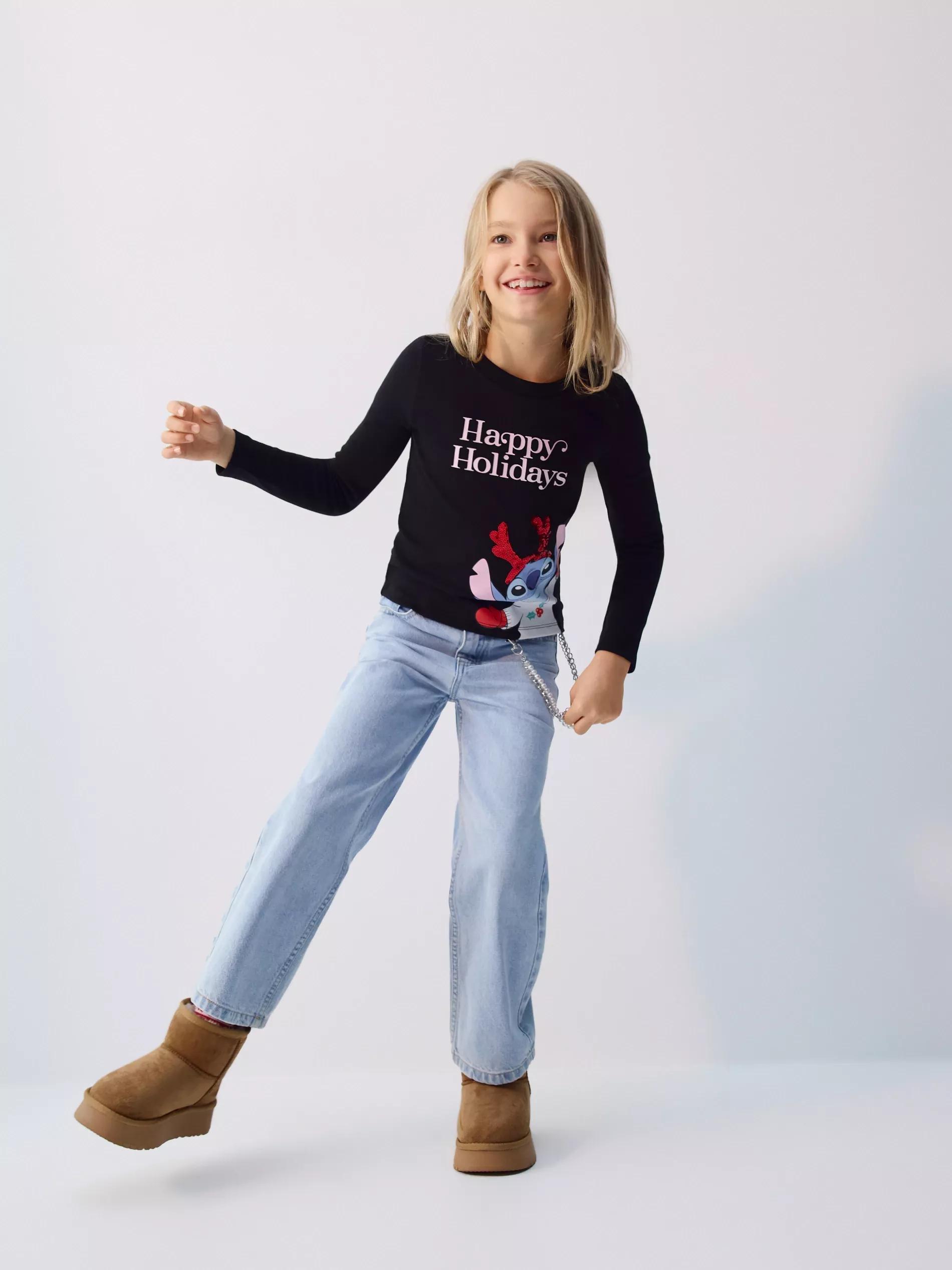 Black Christmas Top Lilo & Stitch, Black, medium