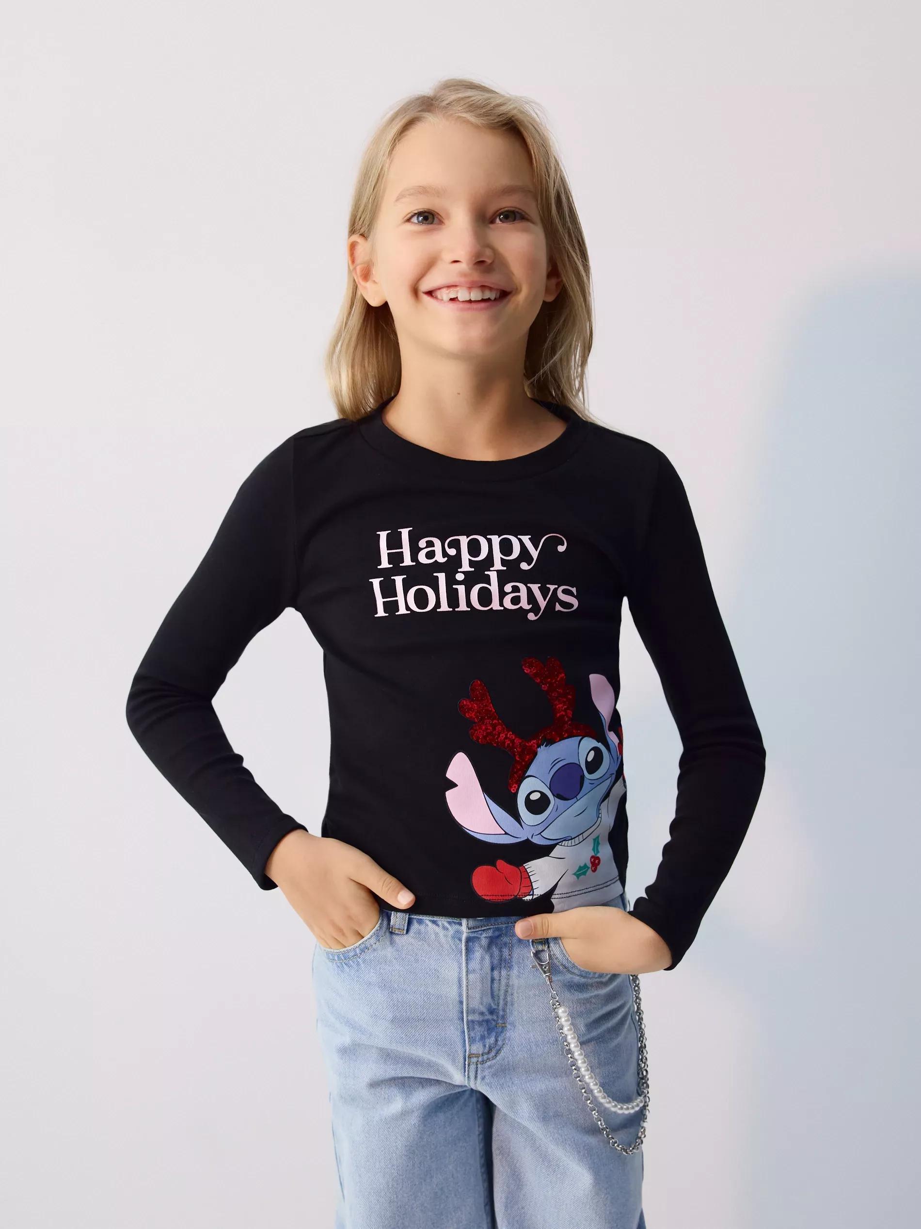 Black Christmas Top Lilo & Stitch, Black, medium