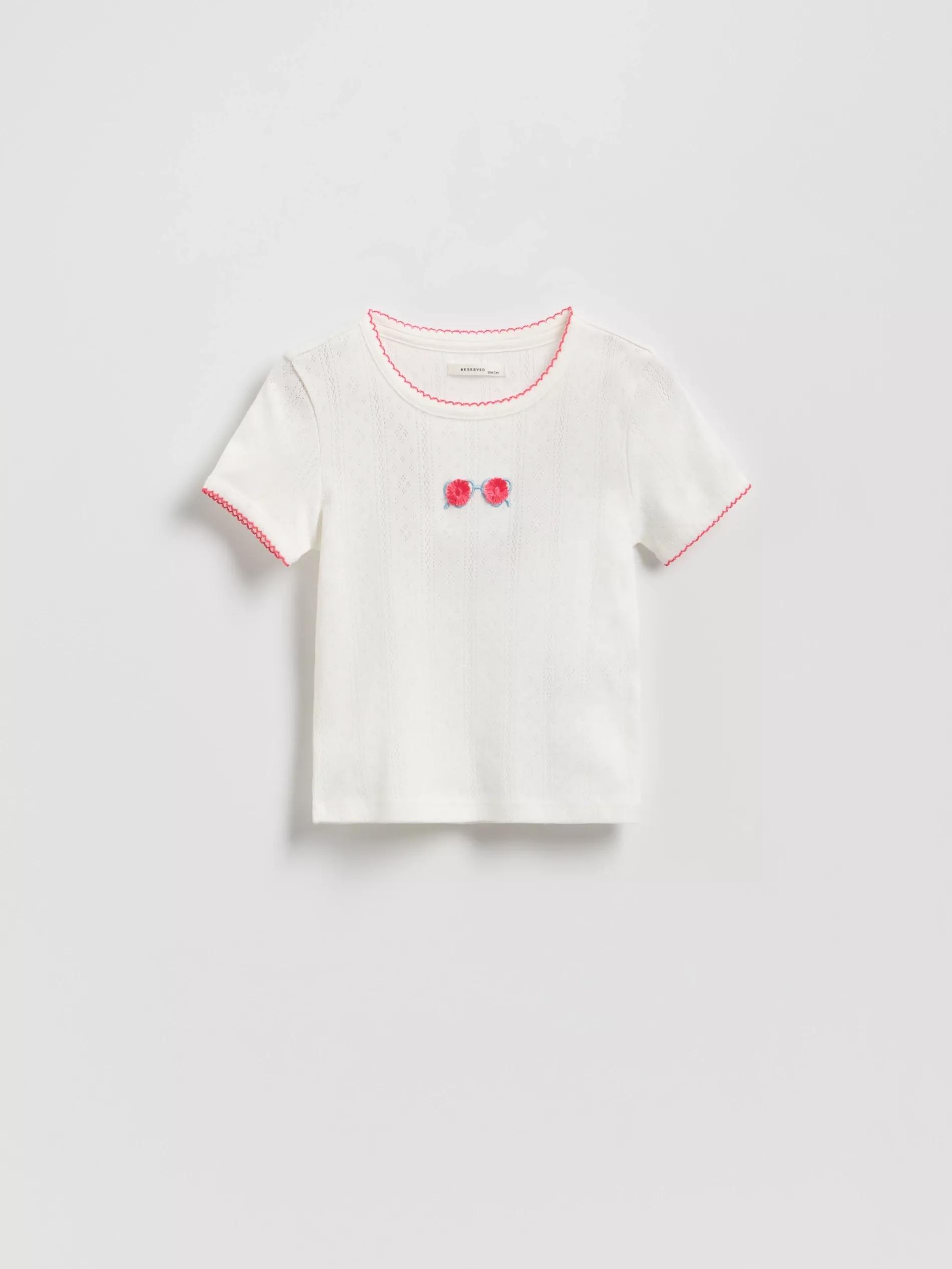 Cream T-Shirt With Embroidery Detailing, , large image number 1