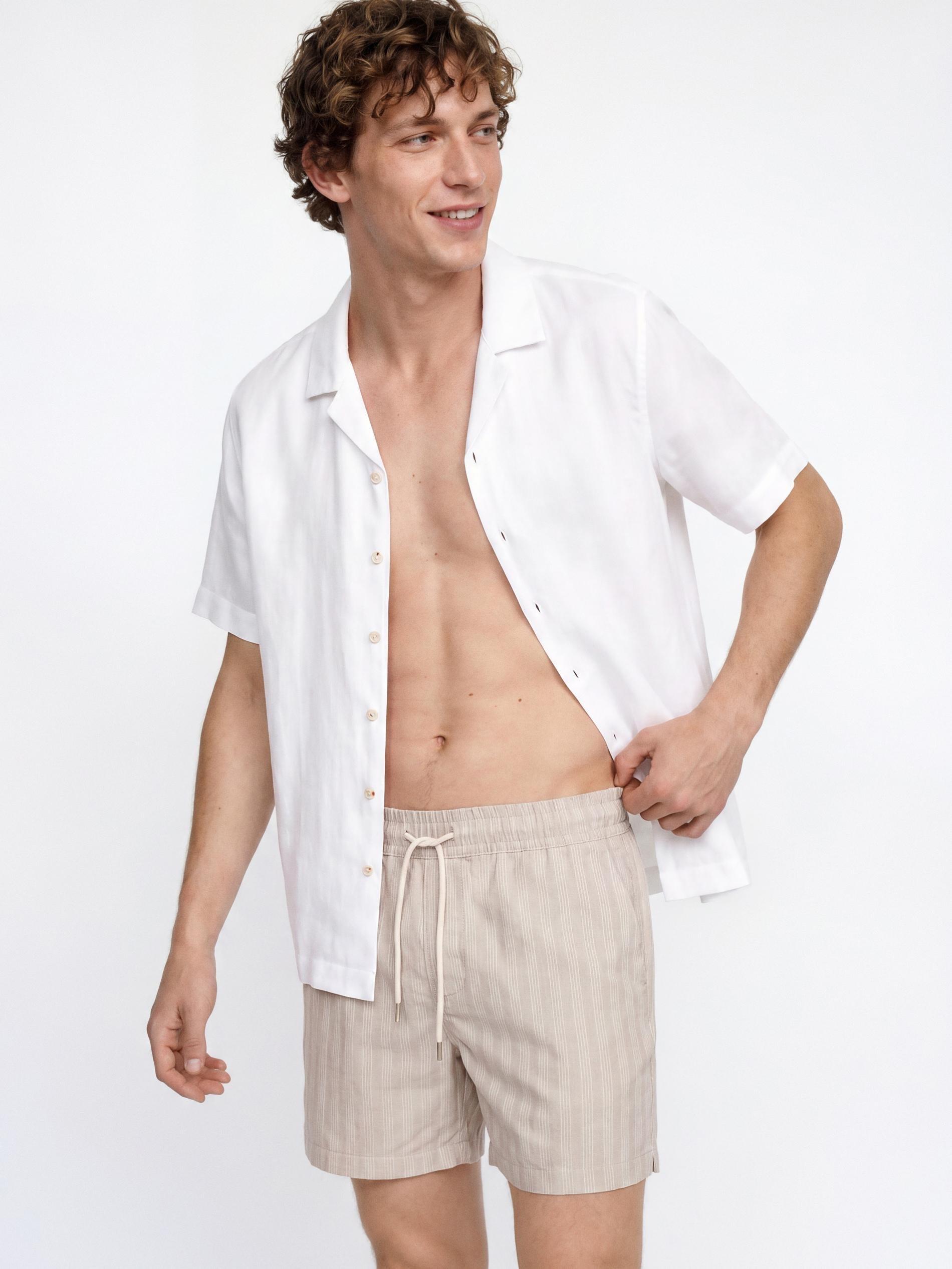 Beige Patterned Beach Shorts, Beige, large image number 0