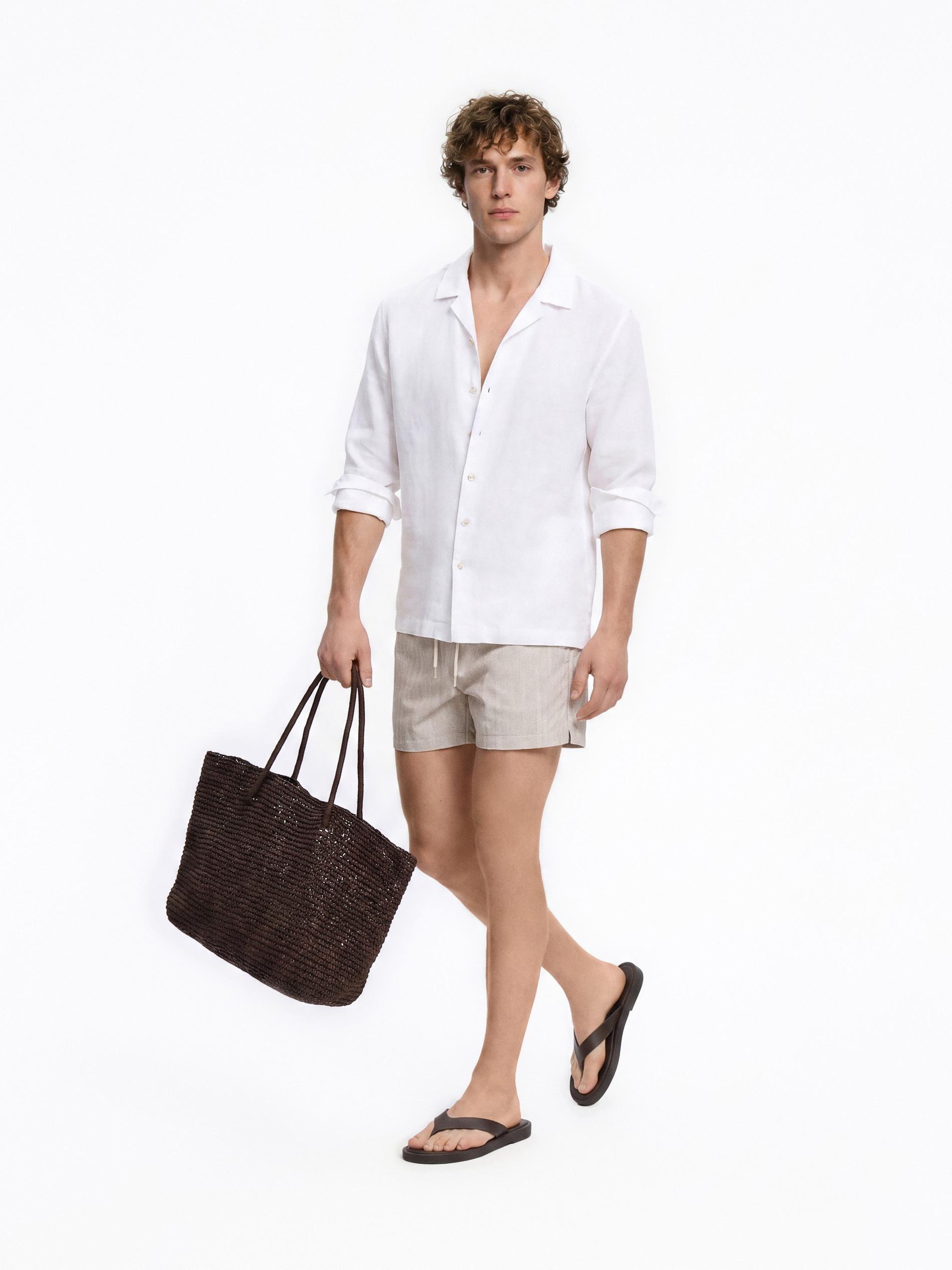 Beige Patterned Beach Shorts, Beige, large image number 3