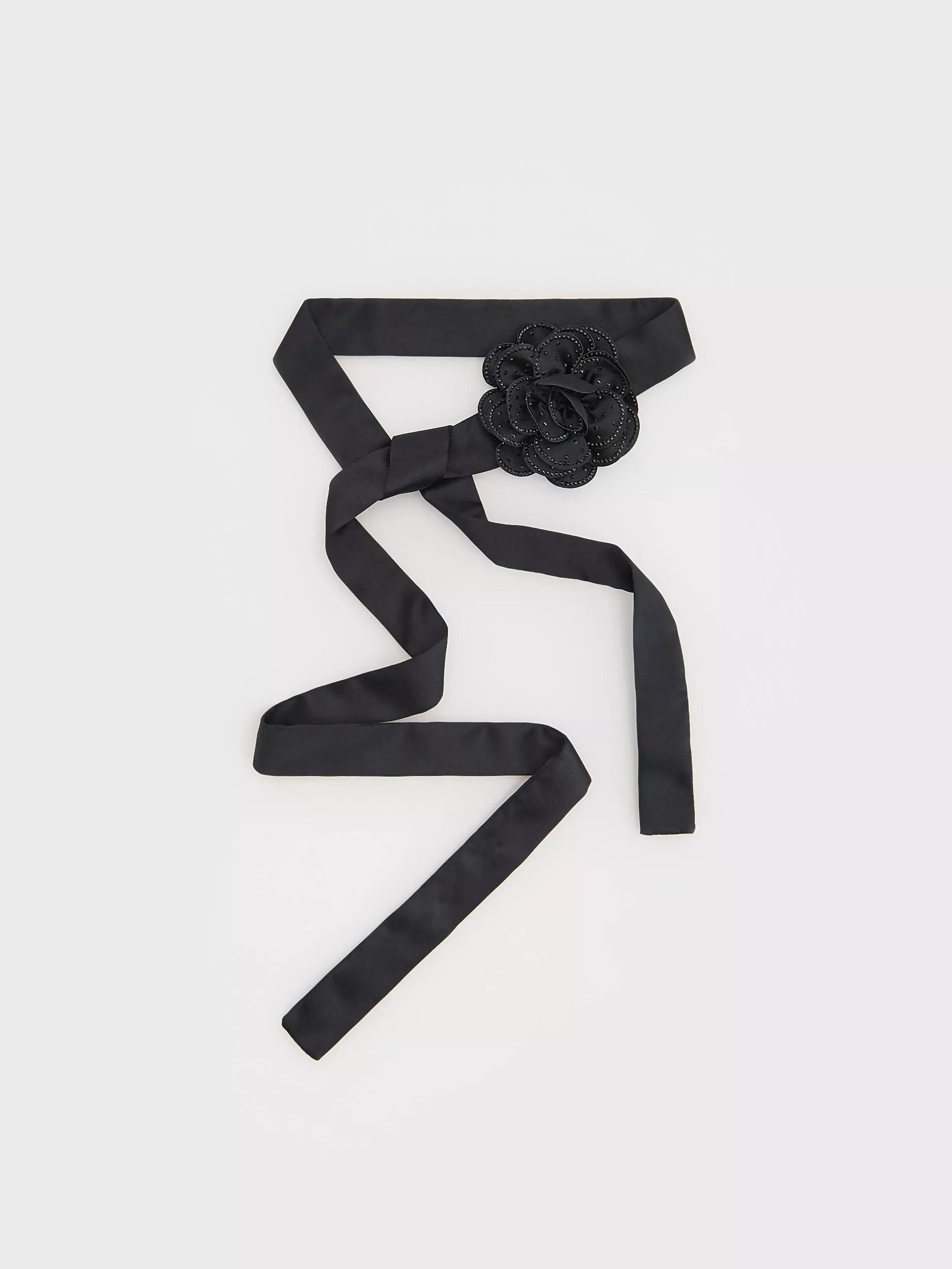 Black Floral Detailed Scarf, Black, large image number 1