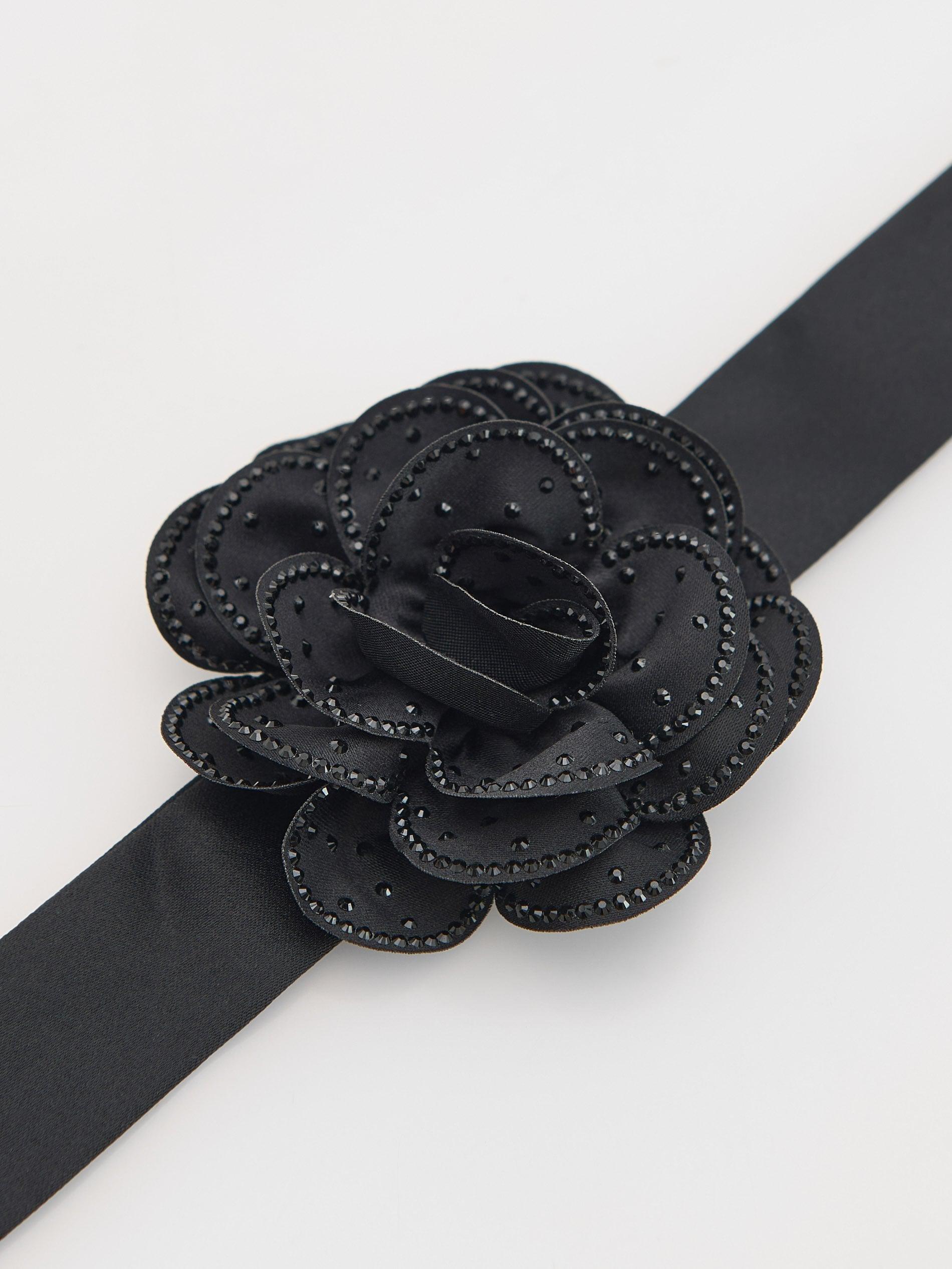 Black Floral Detailed Scarf, Black, large image number 2