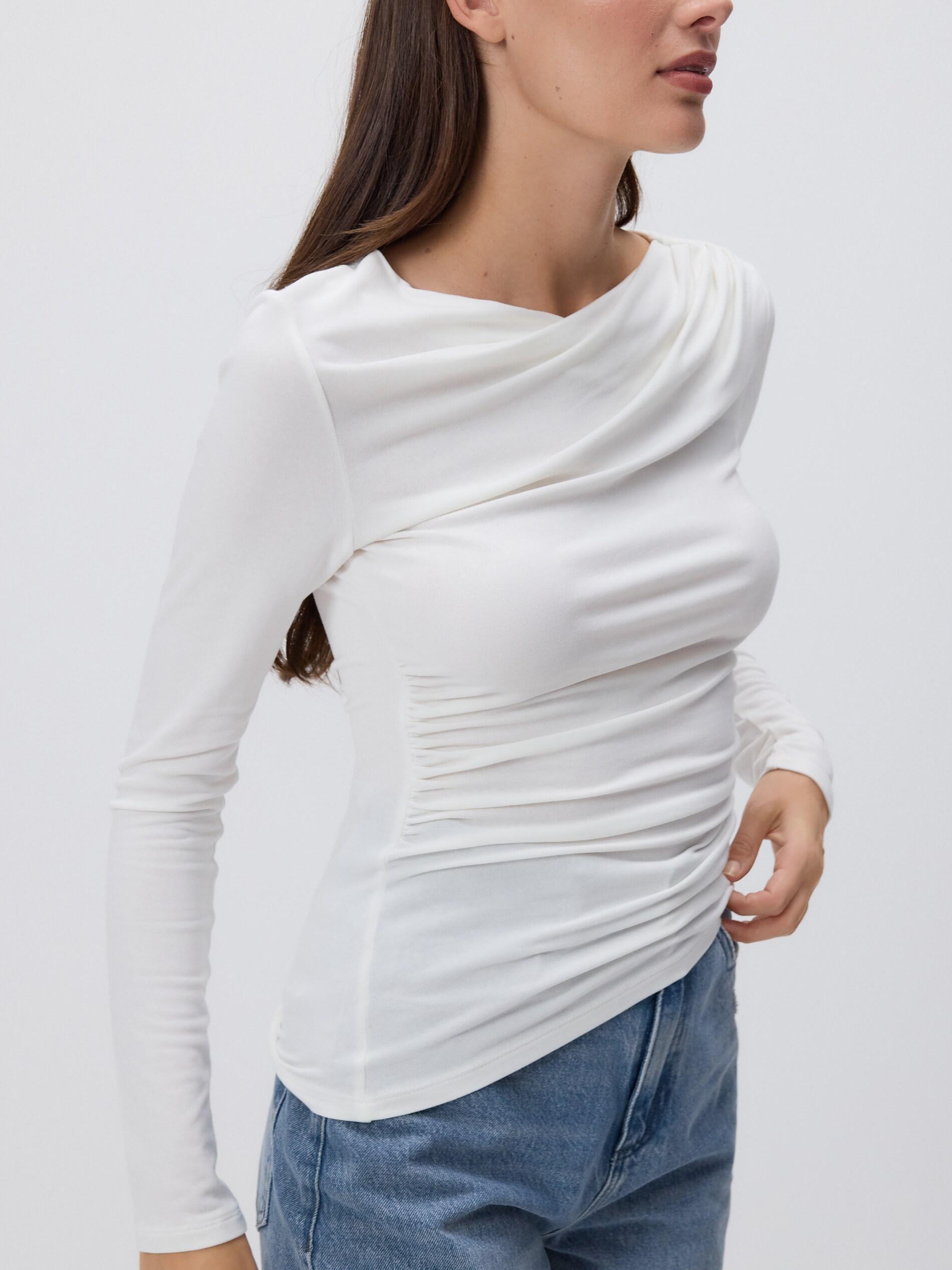 Cream Ruched Blouse, Ivory, medium