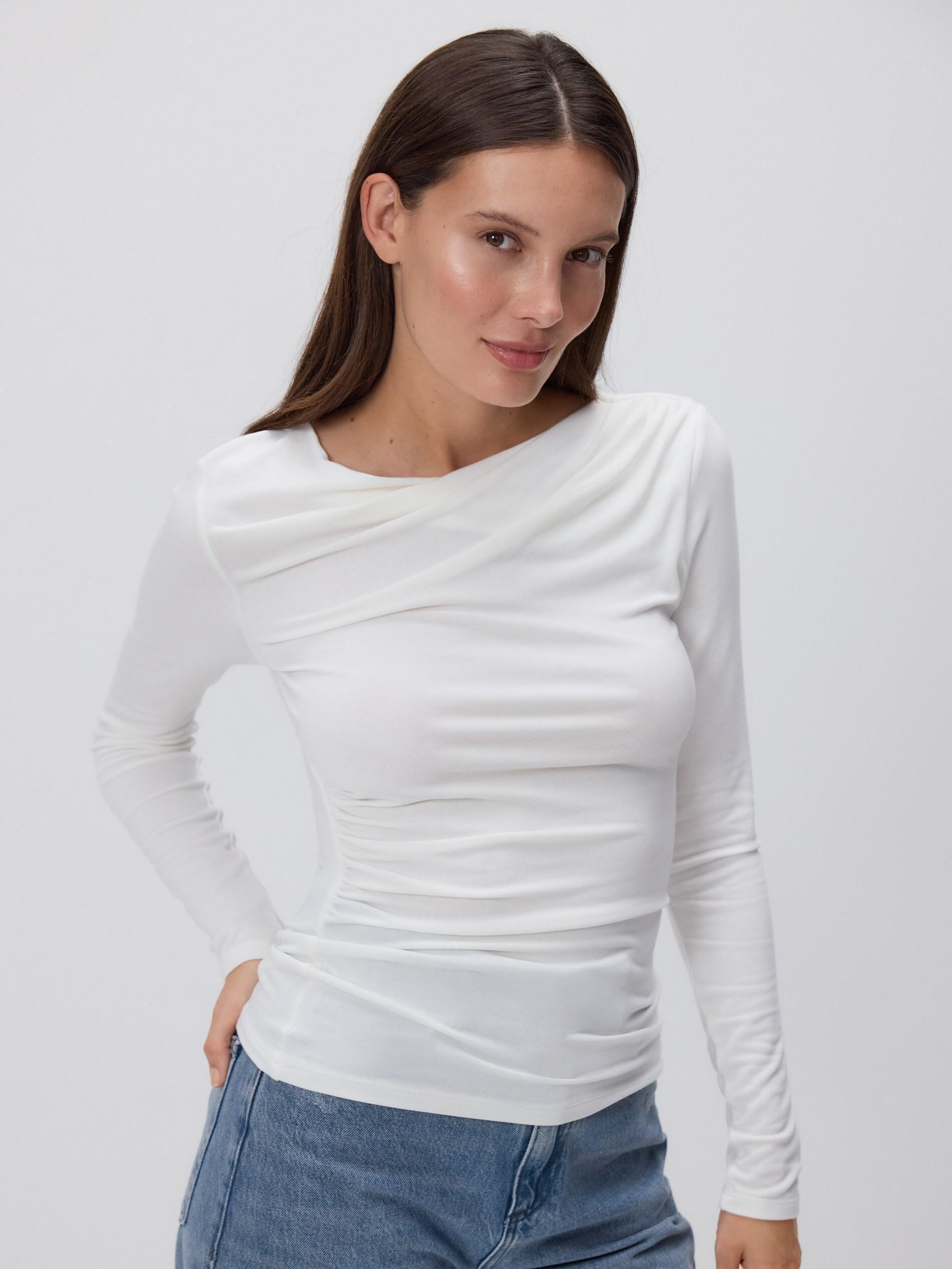 Cream Ruched Blouse, Ivory, large image number 1