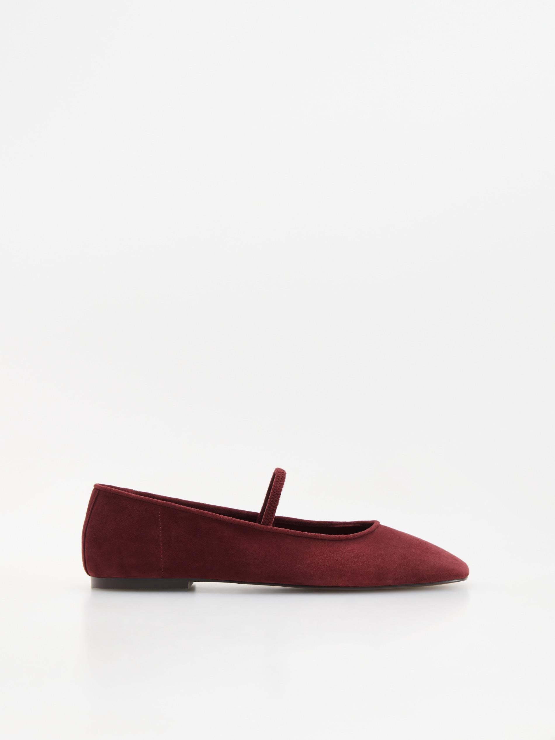 Red Suede Ballerinas With Strap, Burgundy, medium