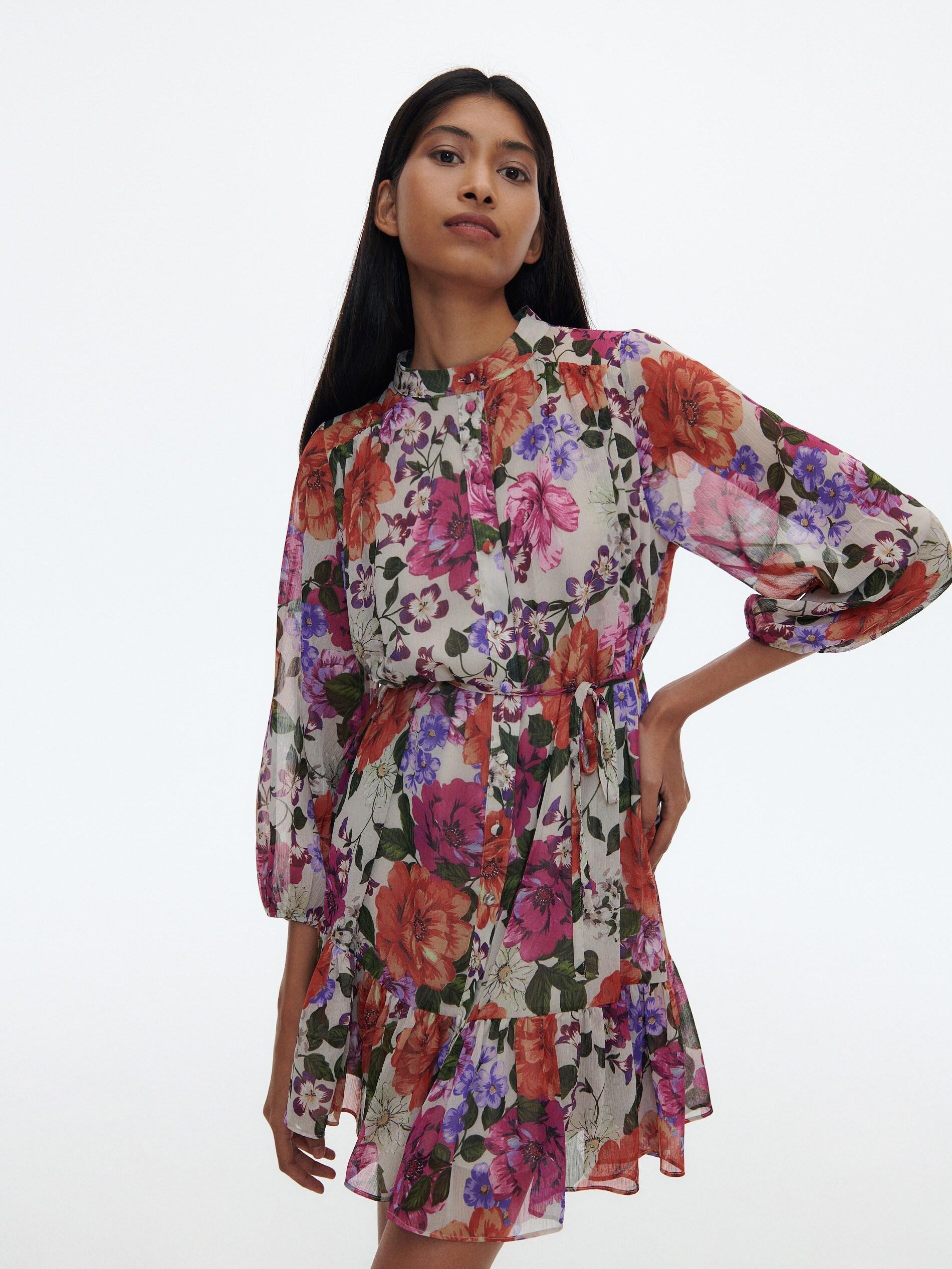 Cream Patterned Dress, , large image number 0
