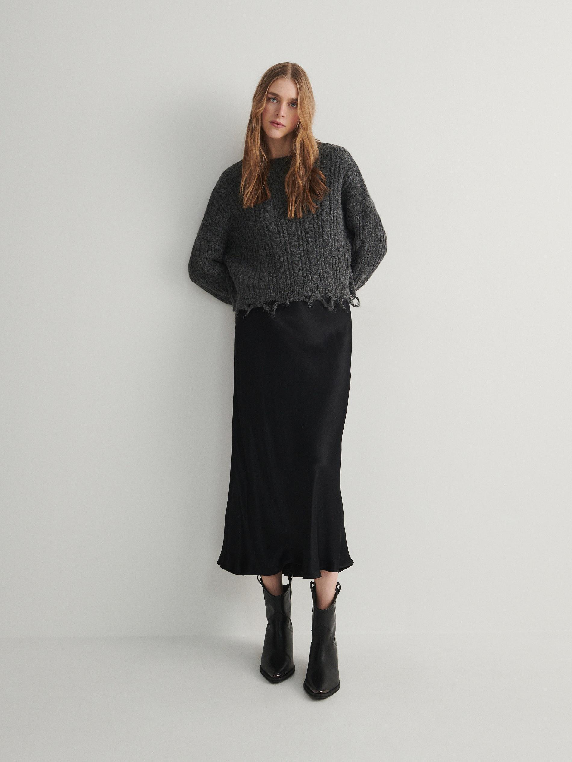 Black Viscose Skirt, , large image number 0