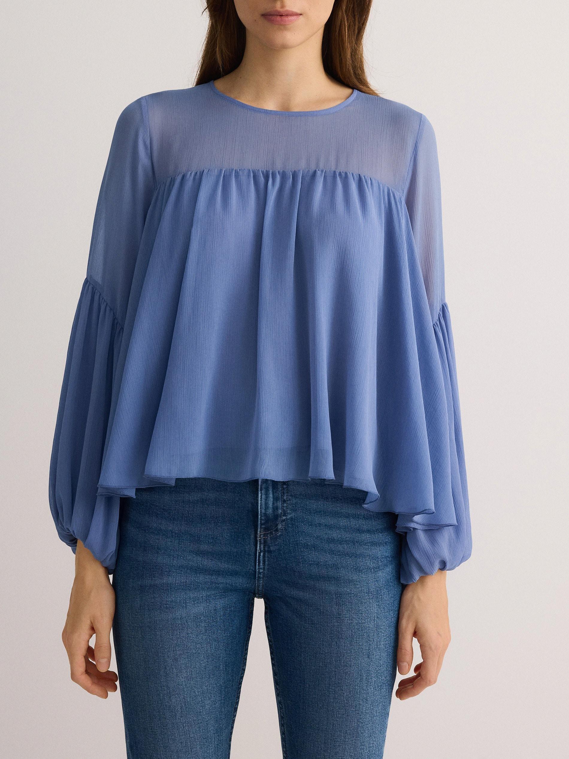Blue Blouse With Puff Sleeves, , large image number 0