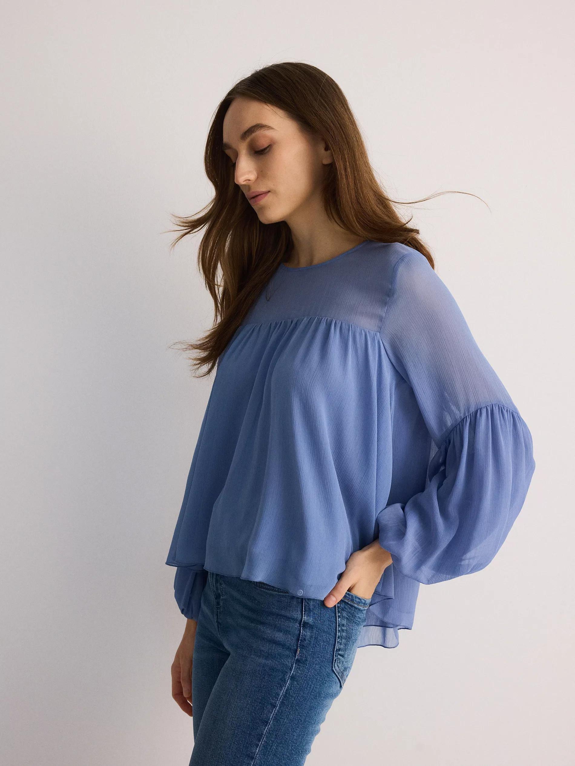 Blue Blouse With Puff Sleeves, , large image number 1