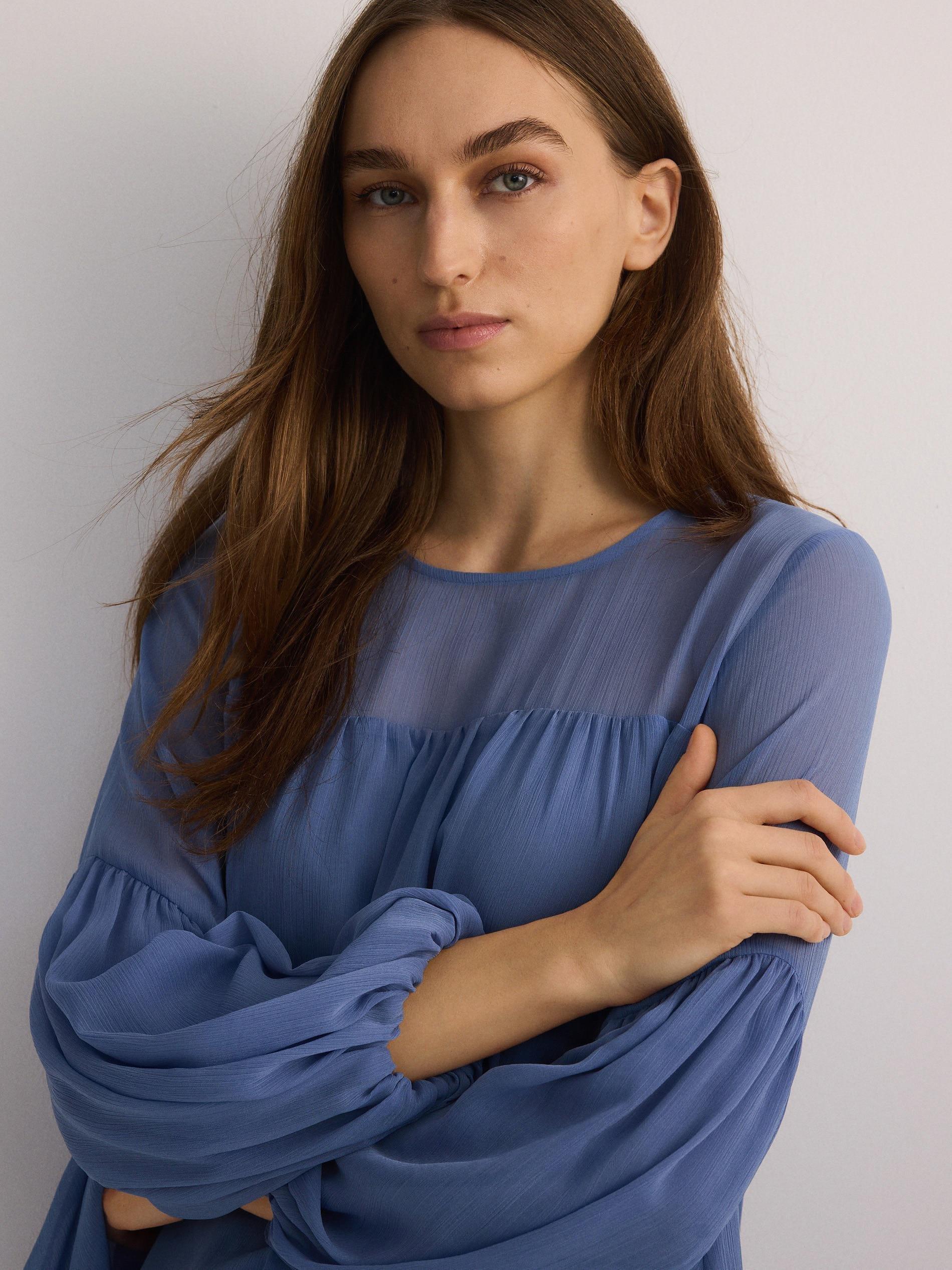 Blue Blouse With Puff Sleeves, , large image number 2